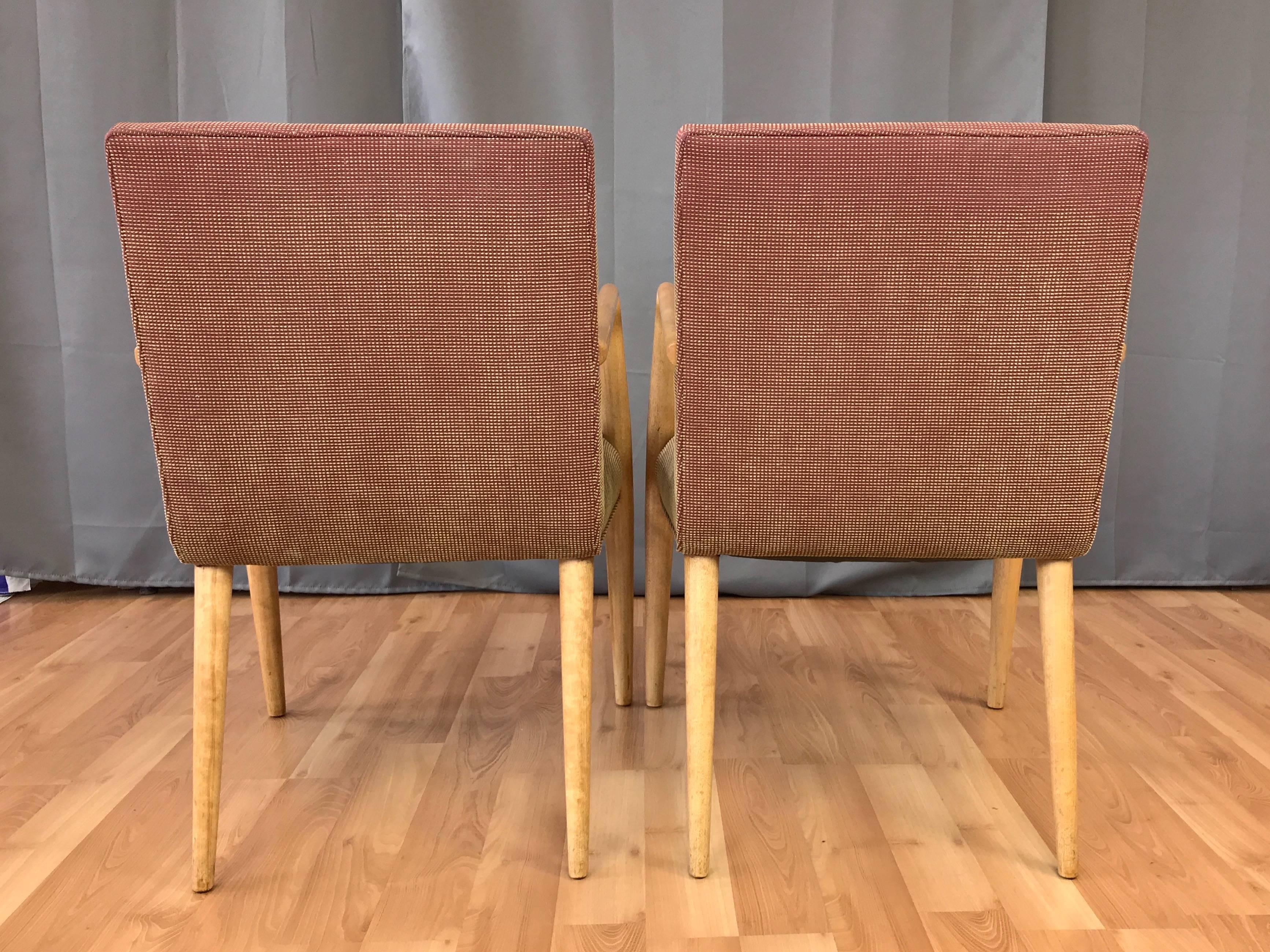 Upholstery Pair of T.H. Robsjohn-Gibbings for Widdicomb Model 1686 Maple Dining Chairs