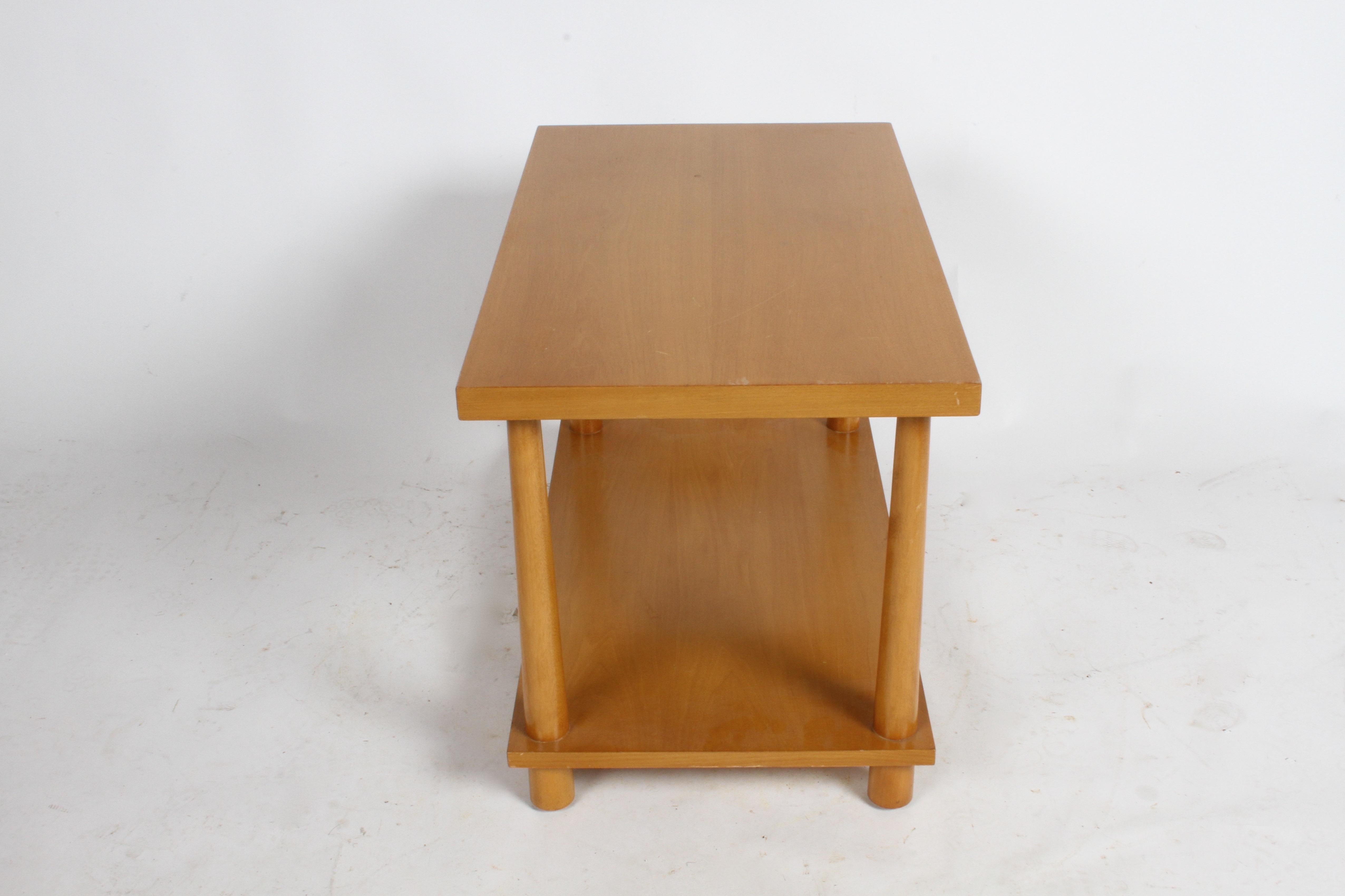 Pair of T.H. Robsjohn-Gibbings for Widdicomb with reverse tapered legs, shown in original finish. Included in price is refinishing of walnut, either as shown in lighter finish or in a darker espresso finish. Label on one table with model # 1643. Can