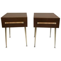 Pair of T.H. Robsjohn-Gibbings for Widdicomb Walnut And Bronze Side Tables
