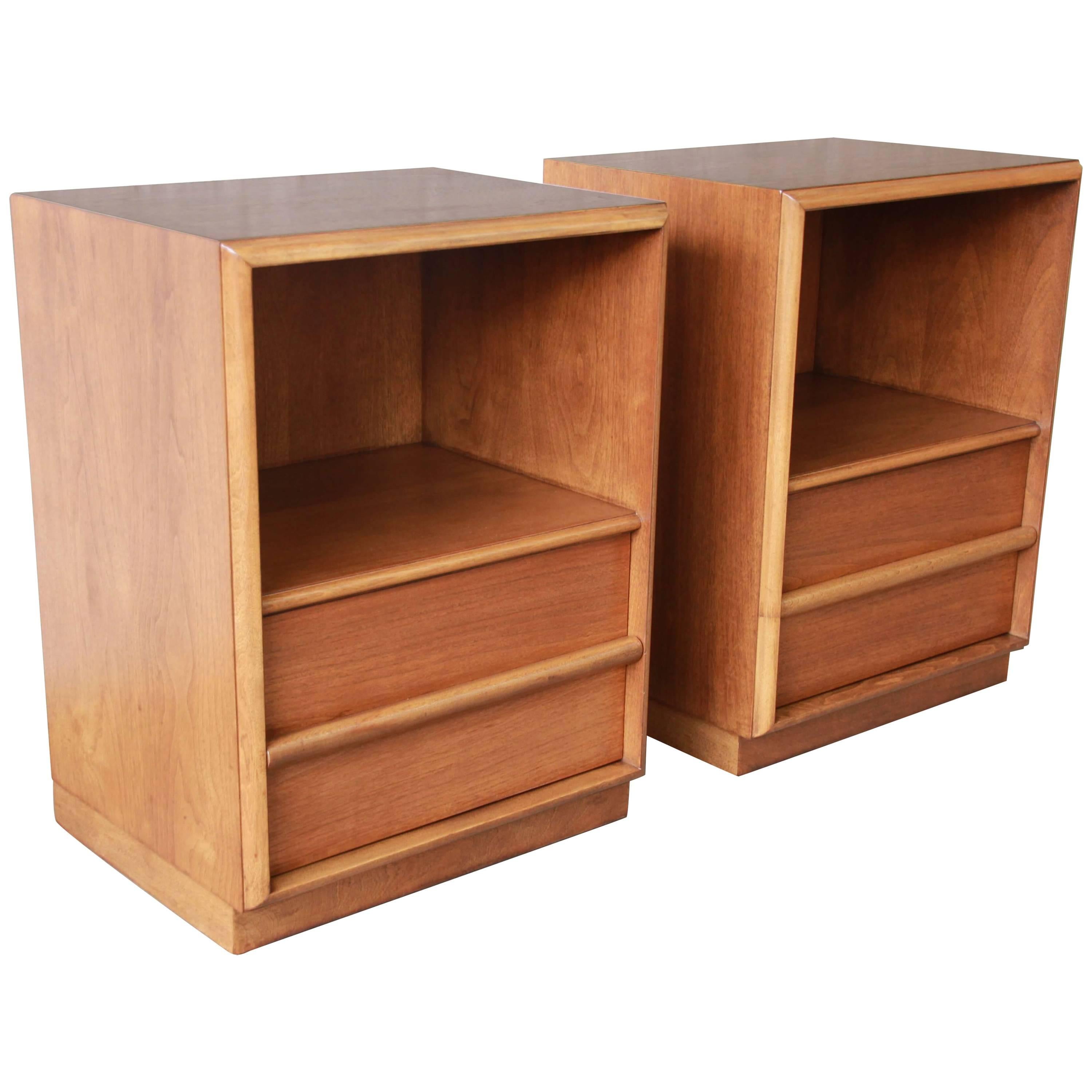 Pair of T.H. Robsjohn Gibbings for Widdicomb Walnut Nightstands