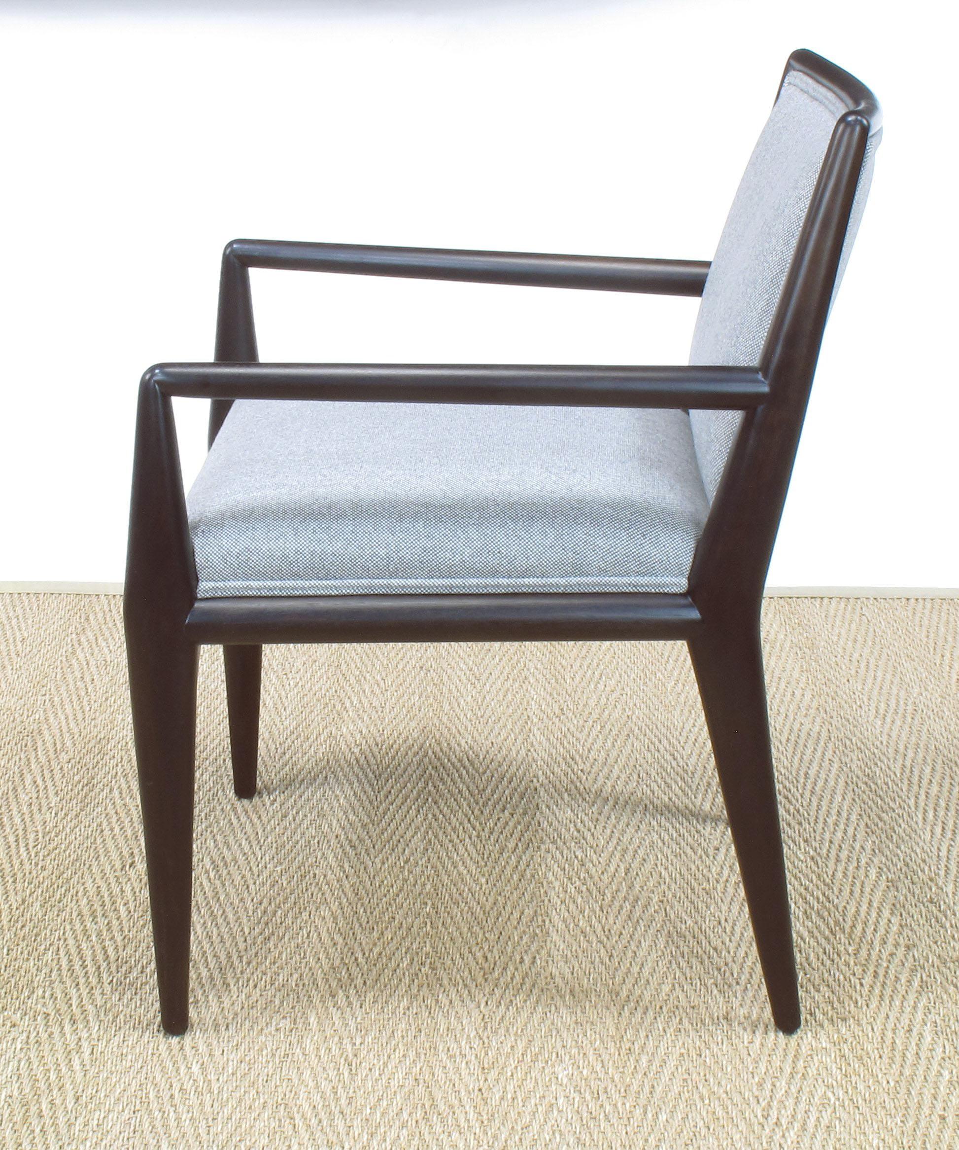 Mid-Century Modern Pair of T.H. Robsjohn-Gibbings Sleek Lined Armchairs for Widdicomb For Sale