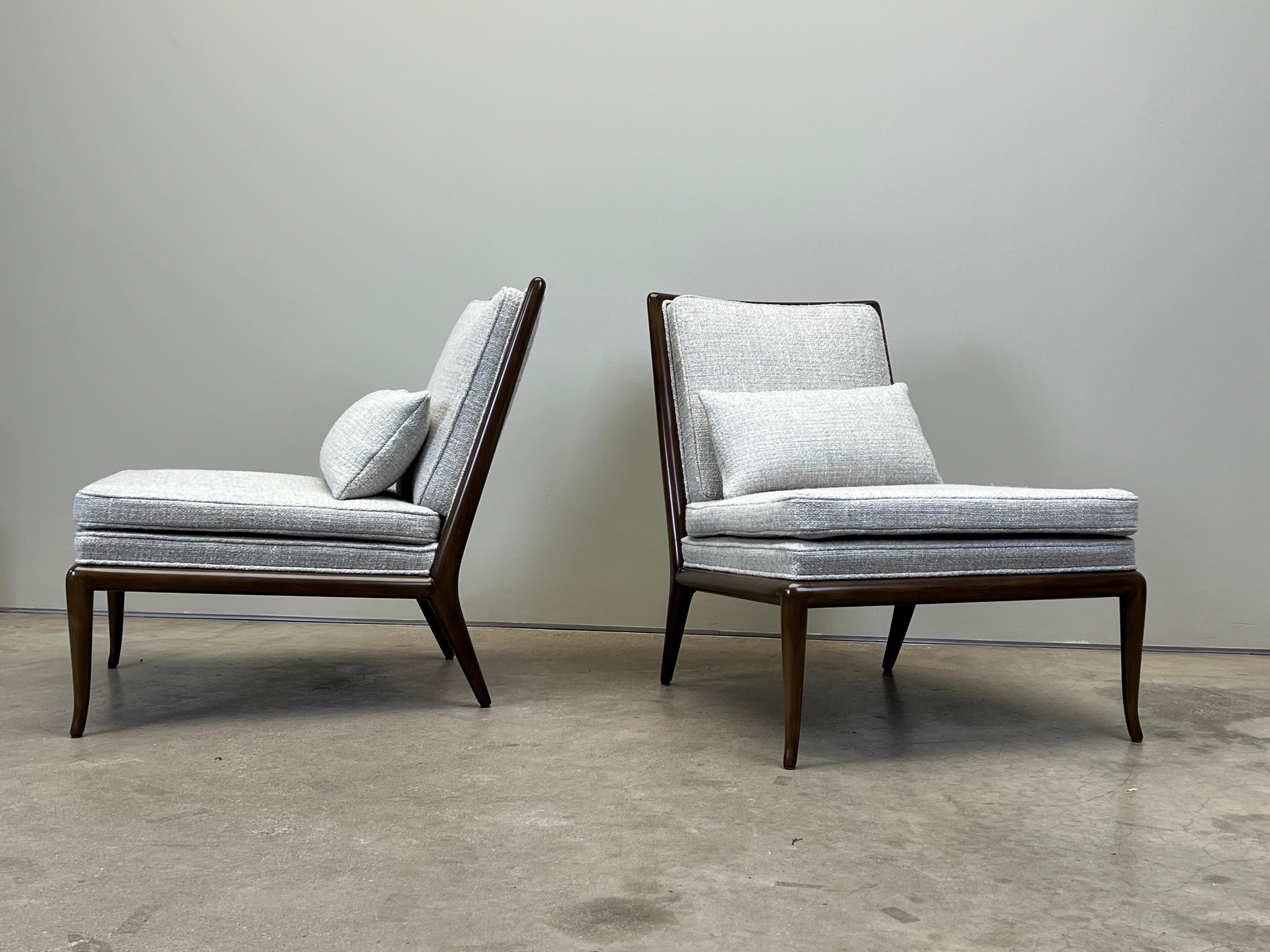 Walnut Pair of T.H. Robsjohn-Gibbings Slipper Chairs