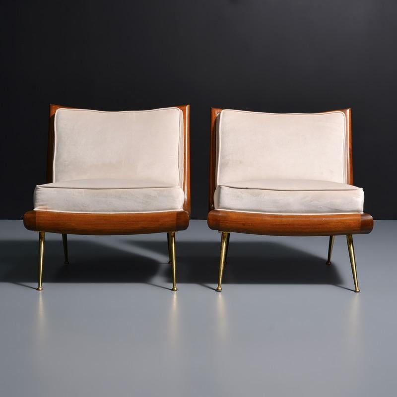Brass Pair of T.H. Robsjohn-Gibbings Slipper Lounge Chairs For Sale