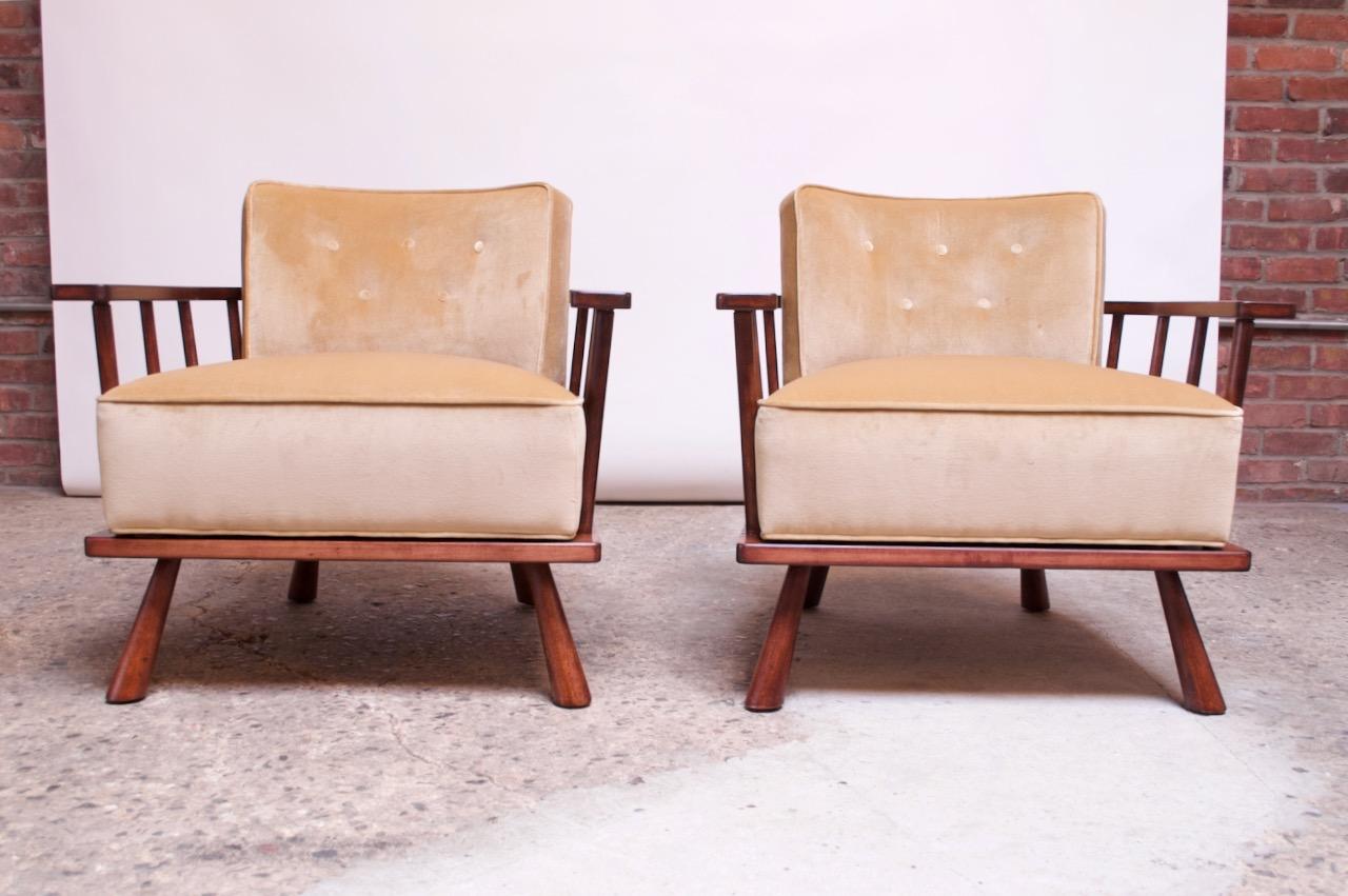 Pair of T.H. Robsjohn-Gibbings Stained Walnut Barrel-Back Lounge Chairs 1