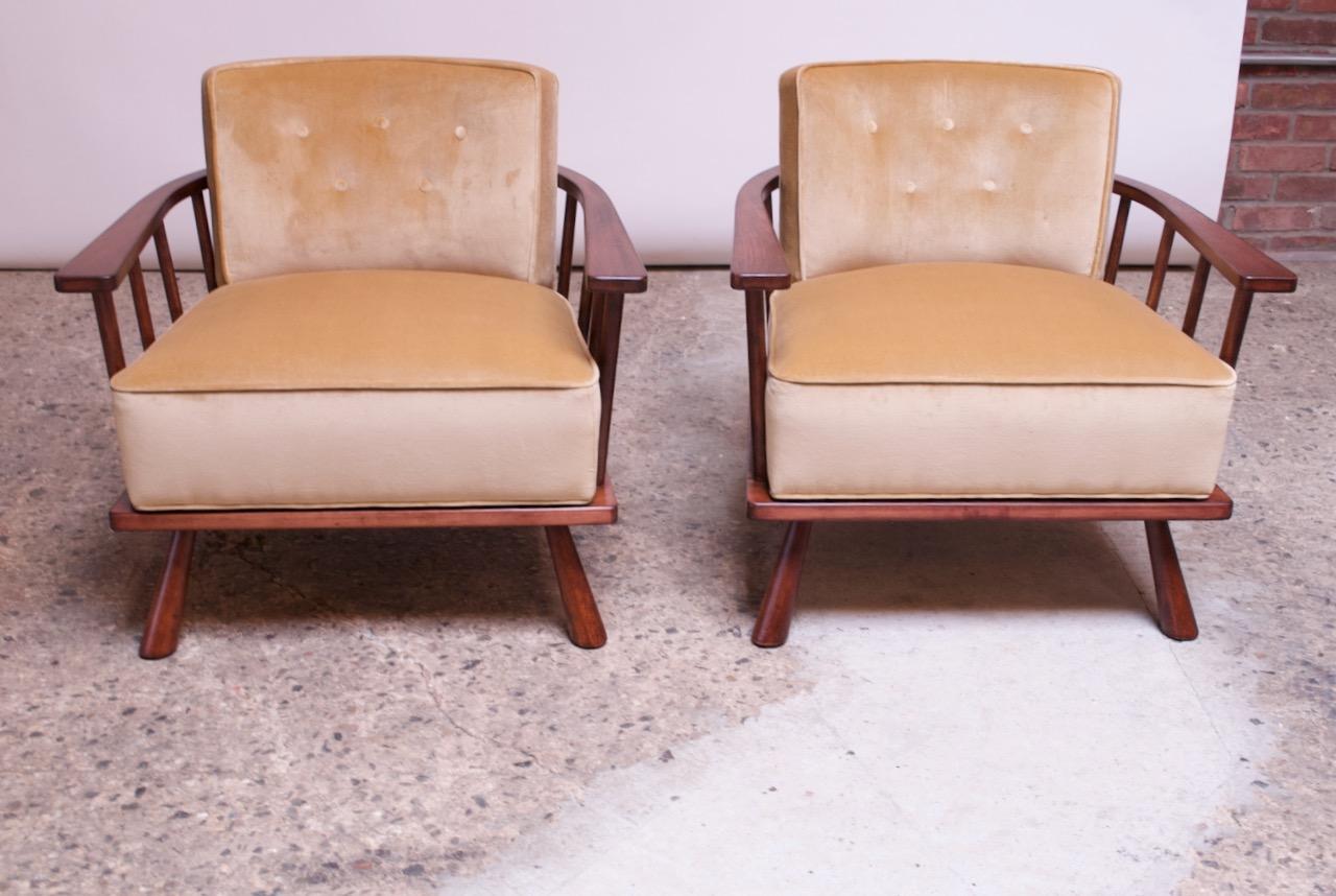Pair of T.H. Robsjohn-Gibbings Stained Walnut Barrel-Back Lounge Chairs 2