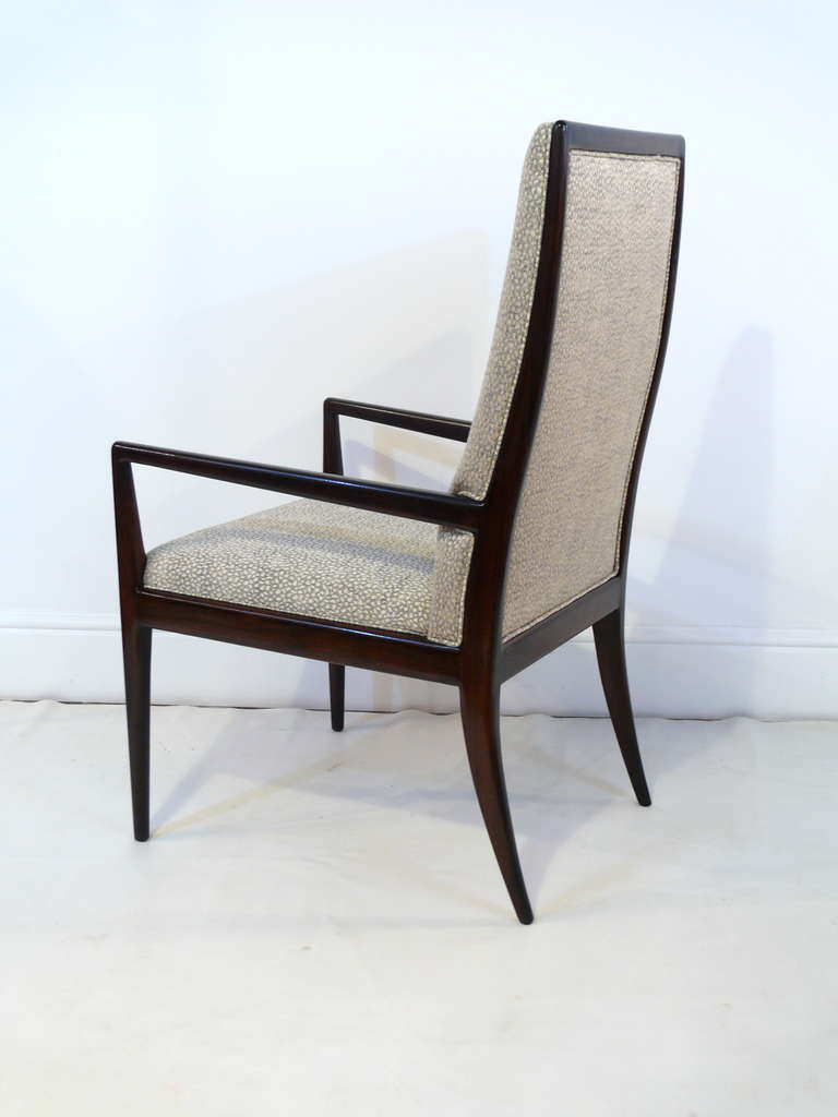 Polished Pair of T.H. Robsjohn-Gibbings Style High Back Armchairs