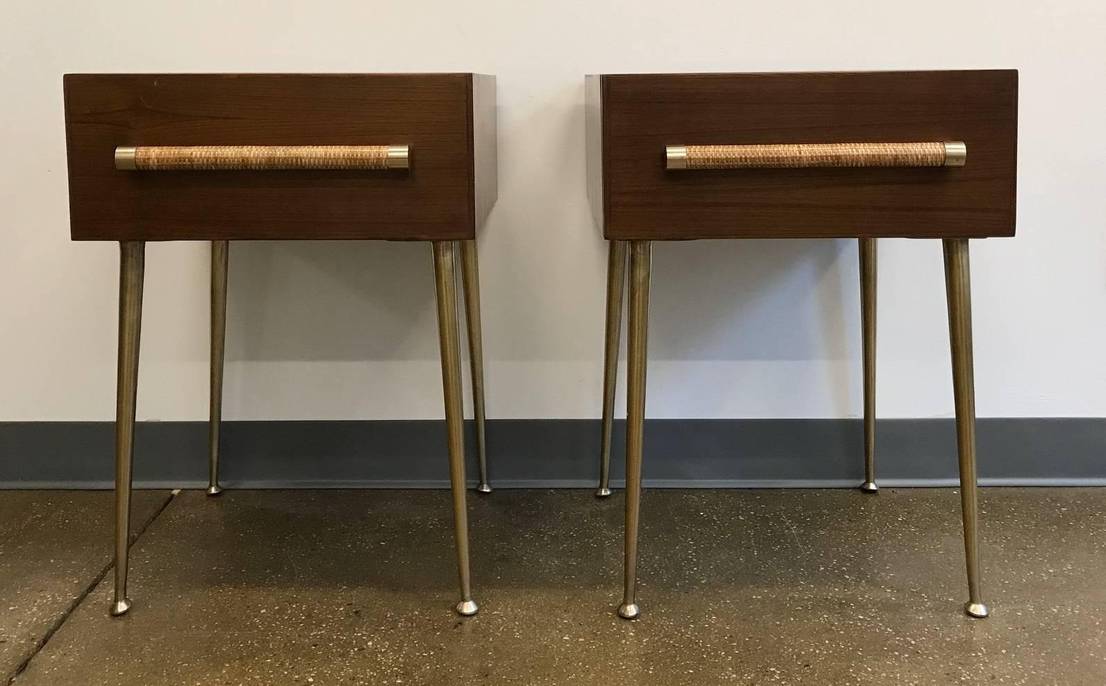 American Pair of T.H. Robsjohn-Gibbings for Widdicomb Walnut And Bronze Side Tables For Sale