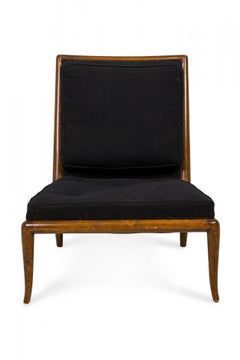 Pair of T.H. Robsjohn-Gibbings / Widdicomb Black Fabric and Walnut Slipper