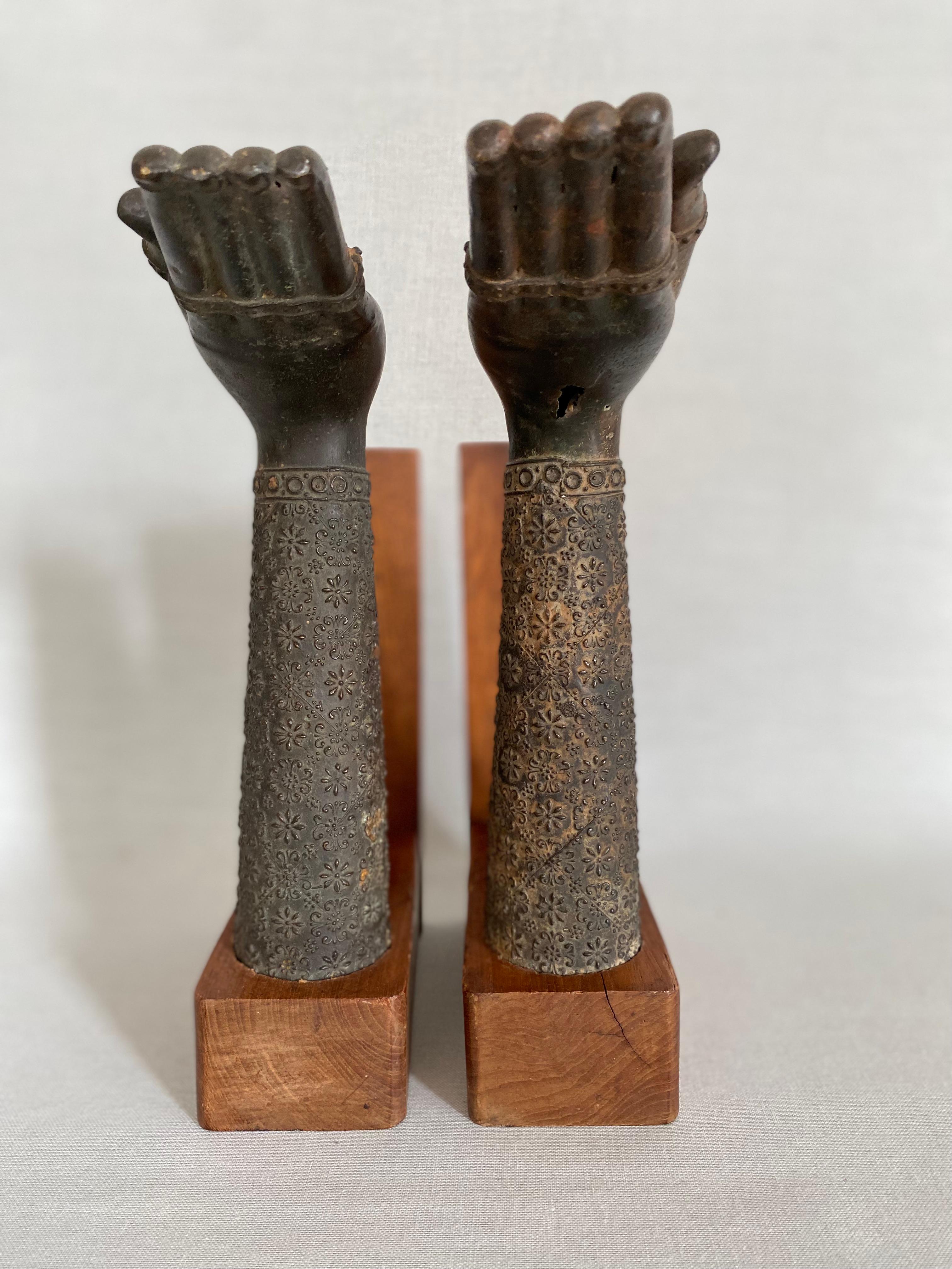 Pair of Thai Bronze Buddha Hands Fragments Repurposed as Bookends For Sale 9