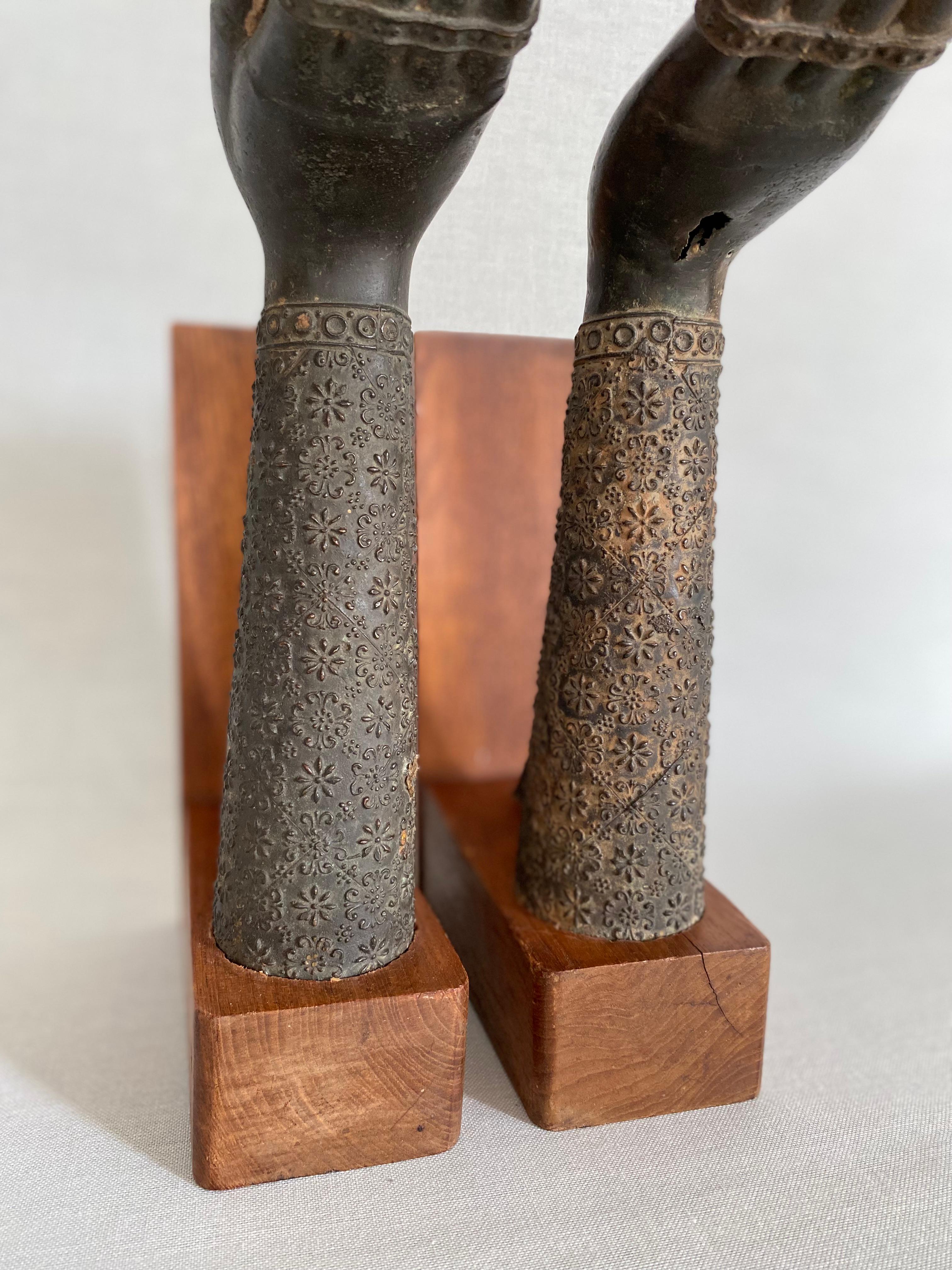 Pair of Thai Bronze Buddha Hands Fragments Repurposed as Bookends For Sale 10