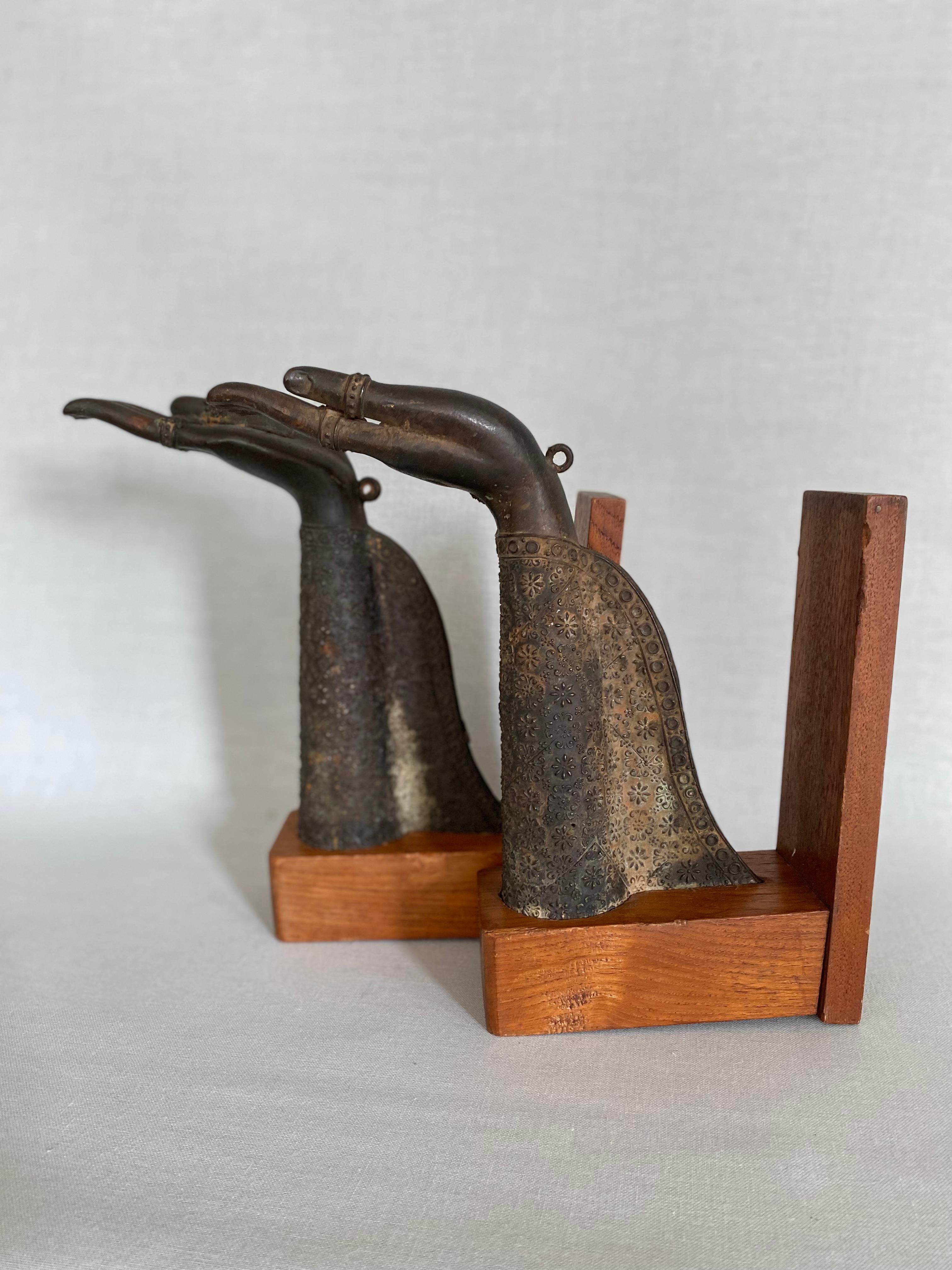 Pair of Thai Bronze Buddha Hands Fragments Repurposed as Bookends 11