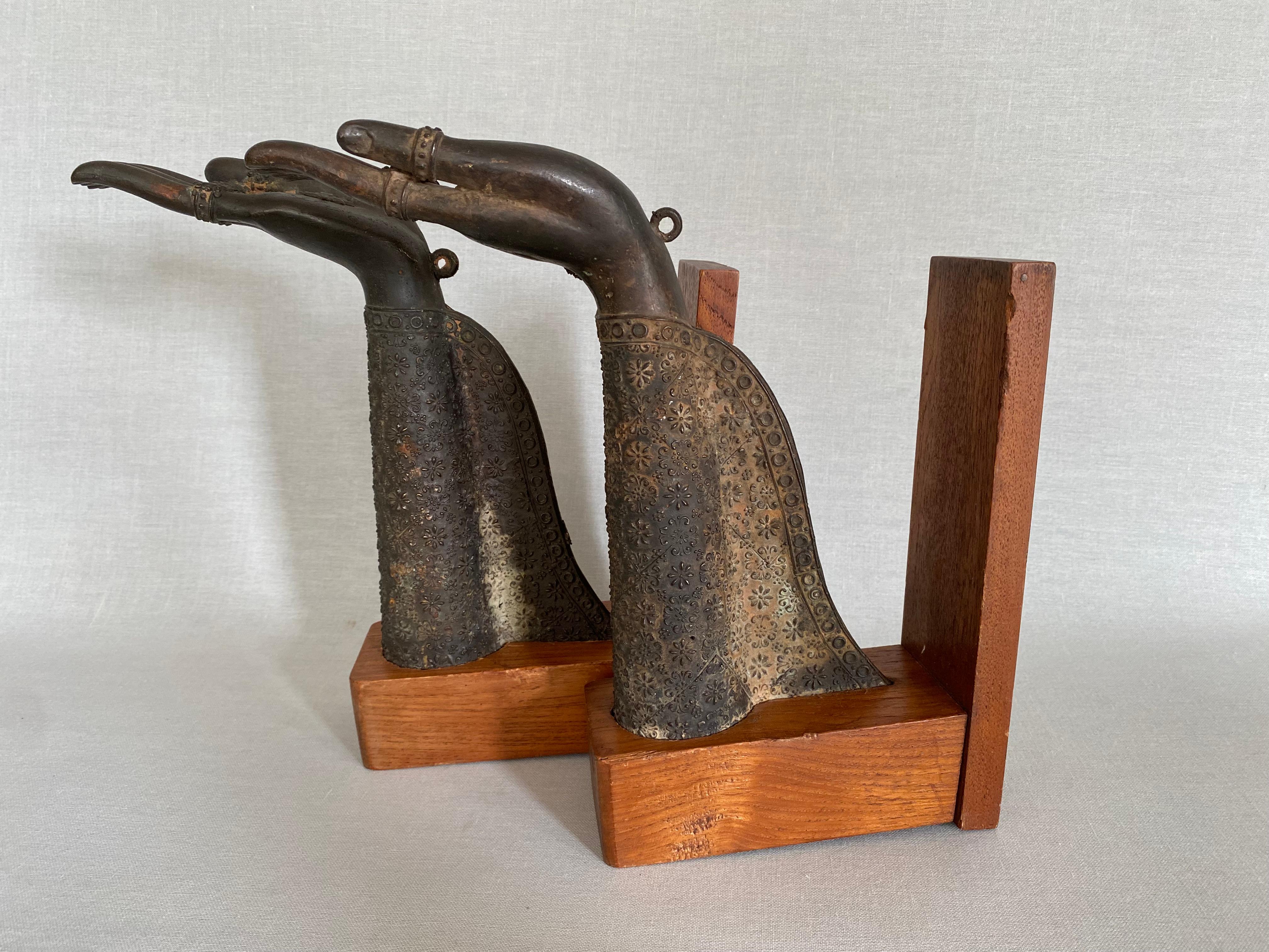 Pair of Thai Bronze Buddha Hands Fragments Repurposed as Bookends For Sale 12