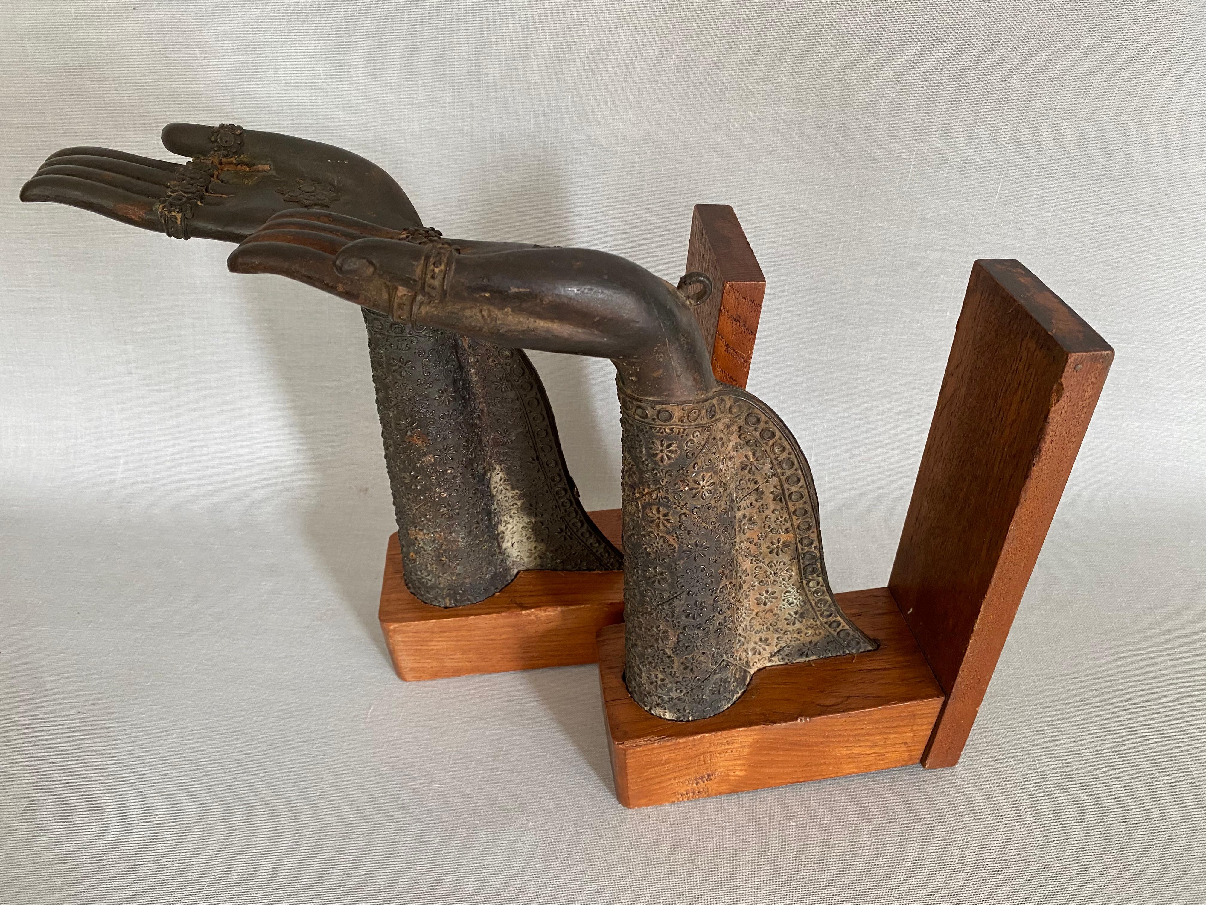 Pair of Thai Bronze Buddha Hands Fragments Repurposed as Bookends 13
