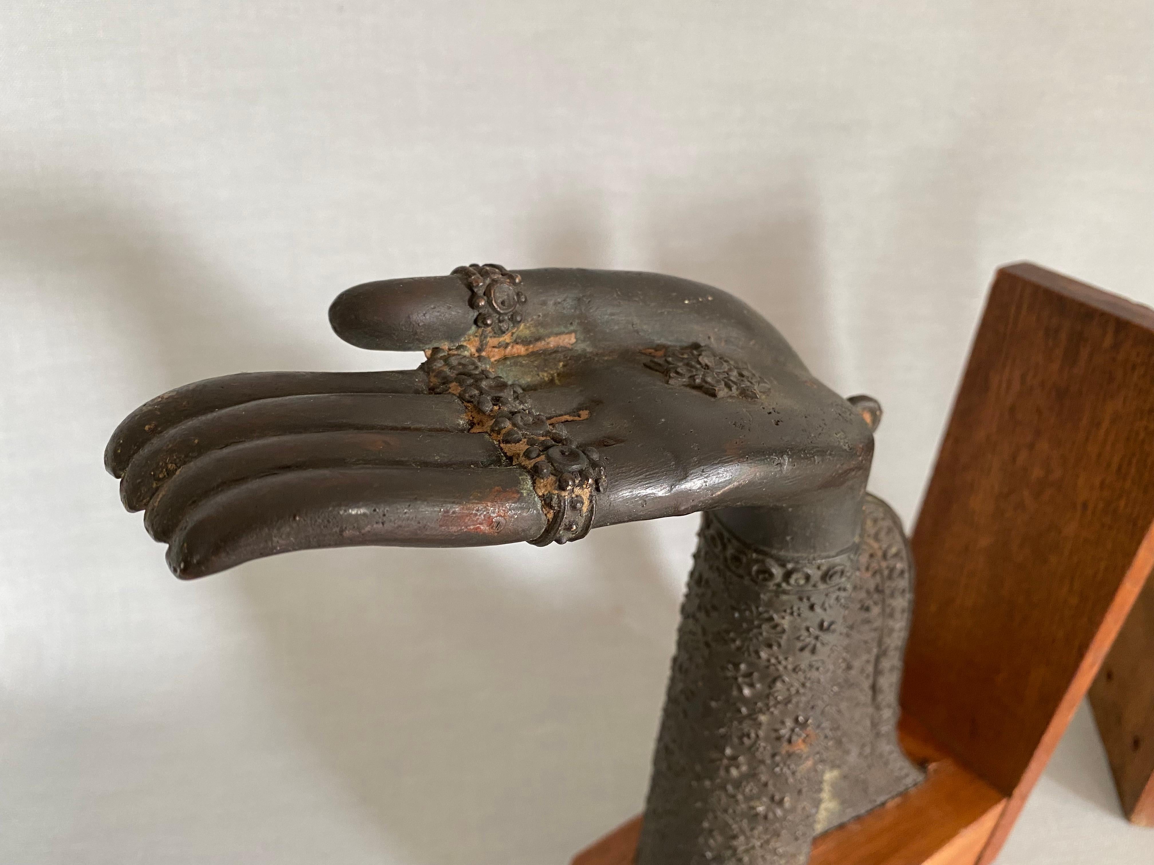 20th Century Pair of Thai Bronze Buddha Hands Fragments Repurposed as Bookends For Sale