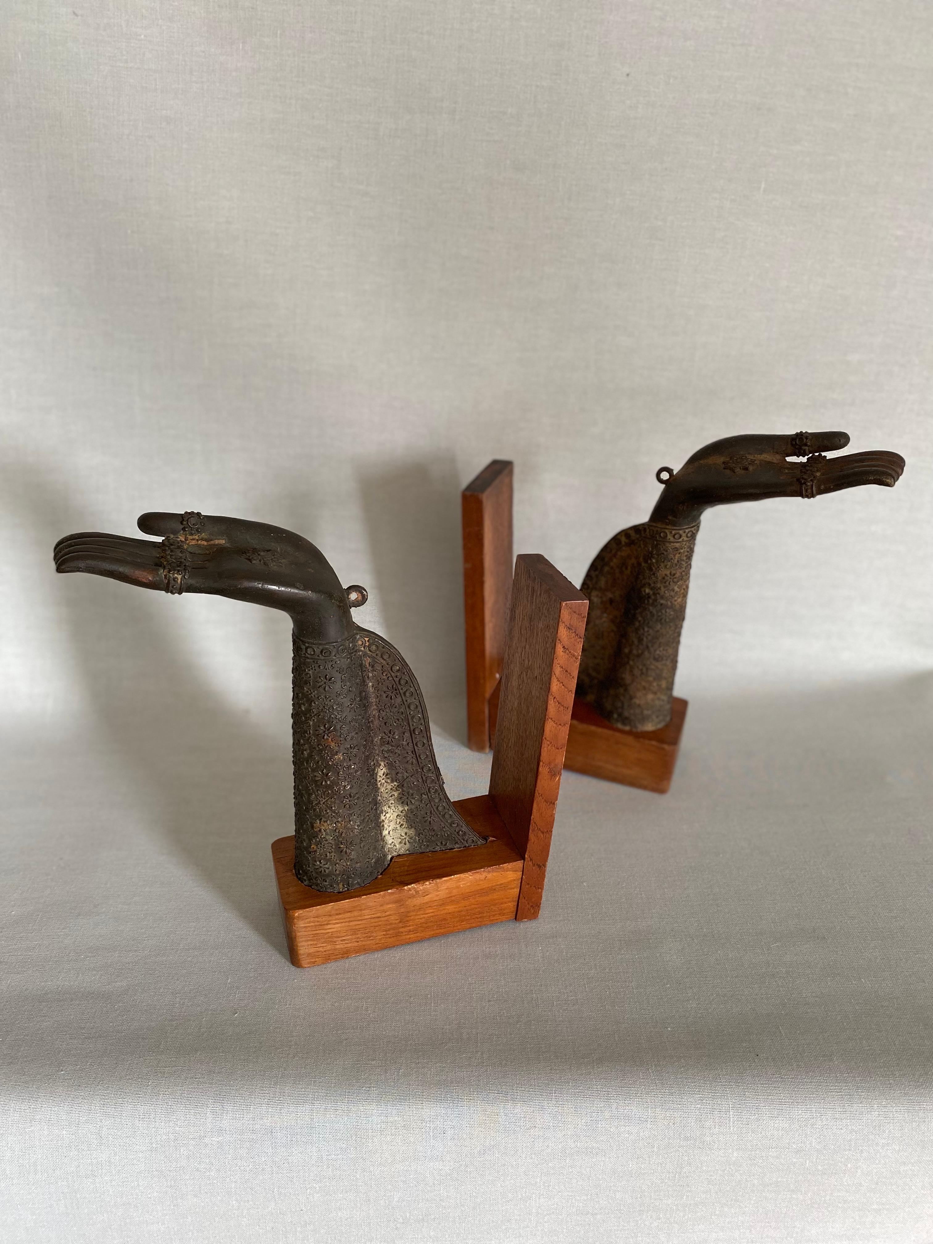 Pair of Thai Bronze Buddha Hands Fragments Repurposed as Bookends 3