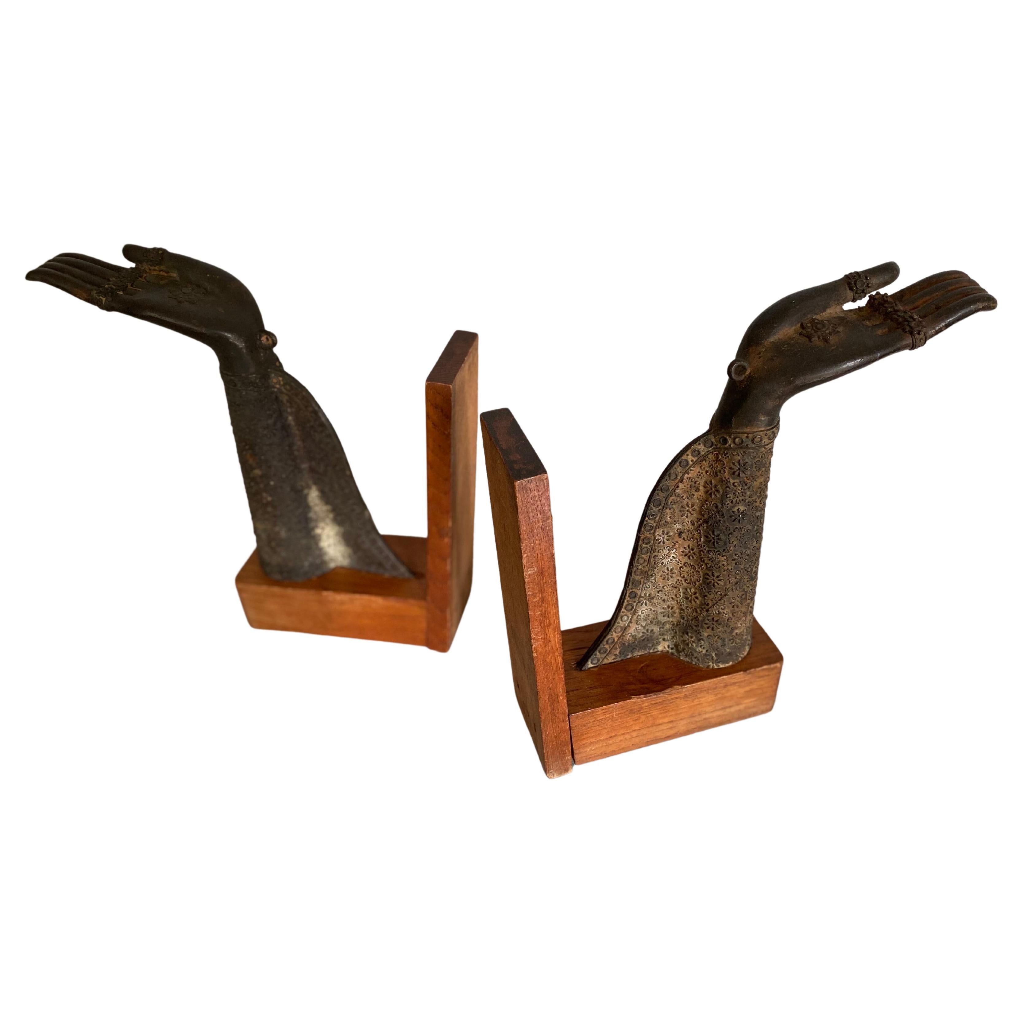 Pair of Thai Bronze Buddha Hands Fragments Repurposed as Bookends For Sale