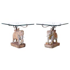 Pair of Thai Carved Wood Elephant Side Tables