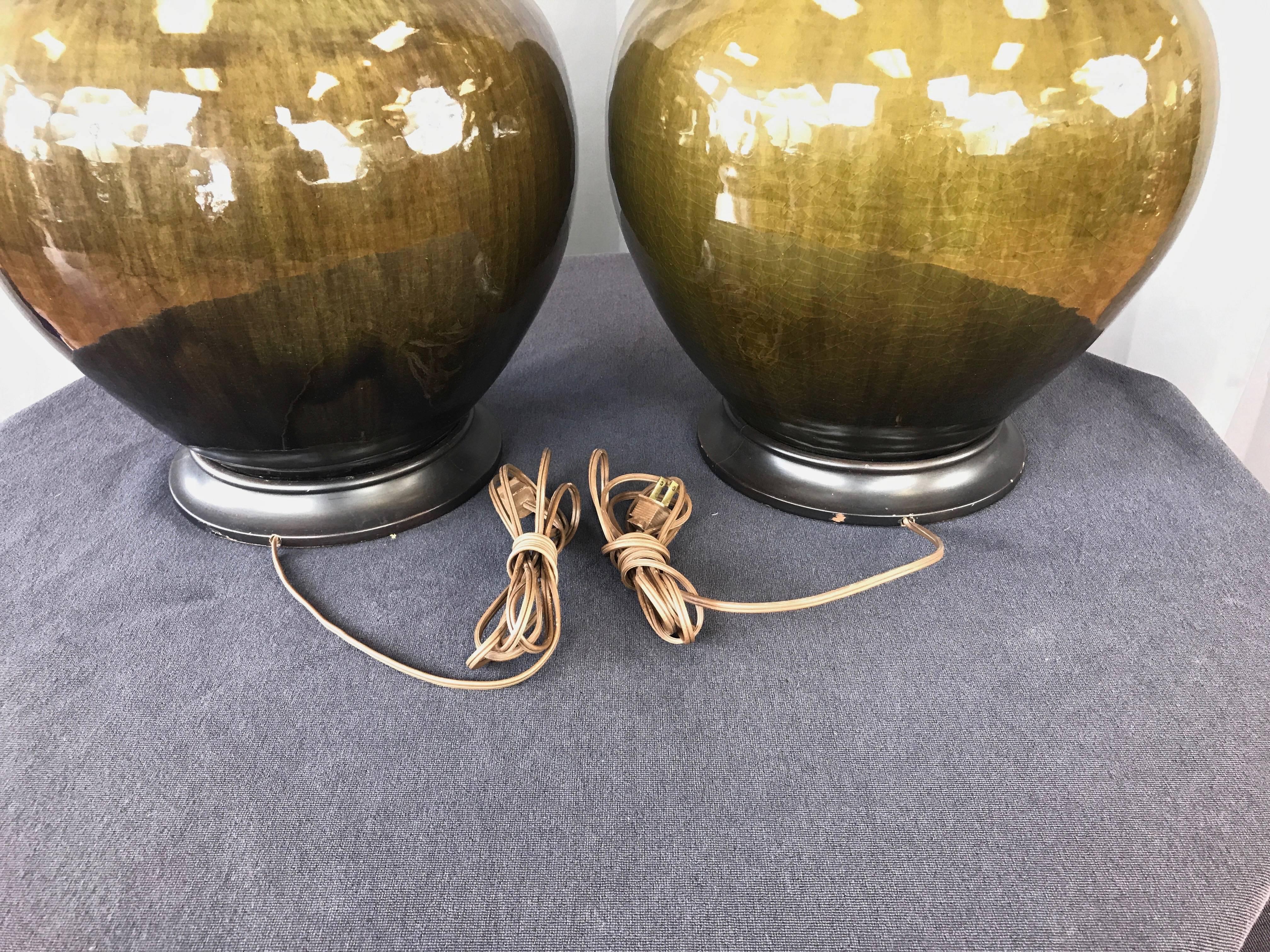 Pair of Thai Celadon Monumental Glazed Ceramic Table Lamps 5