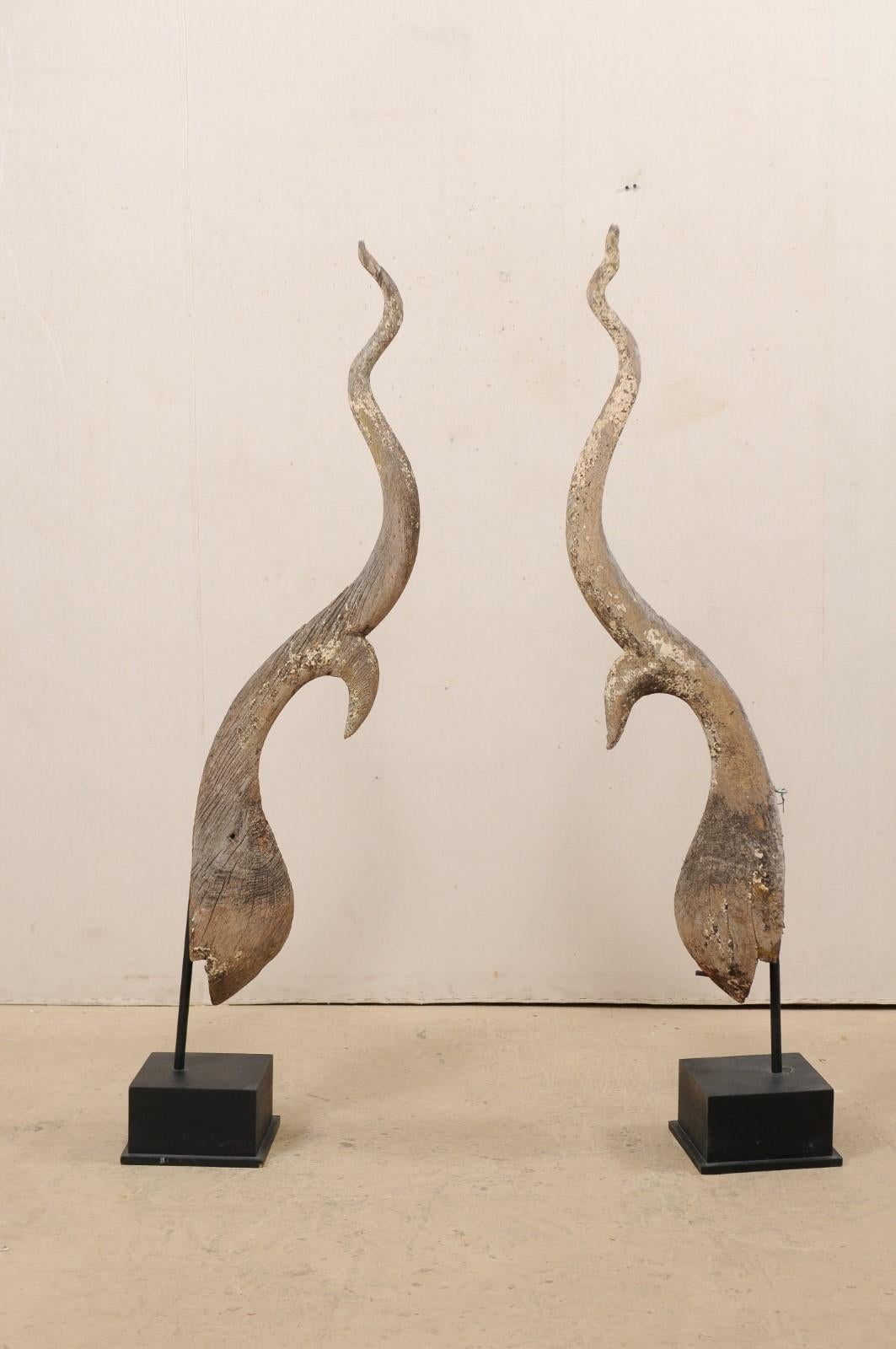 Pair of Thai Chofa Temple Spires from the 19th Century on Custom Stands 4