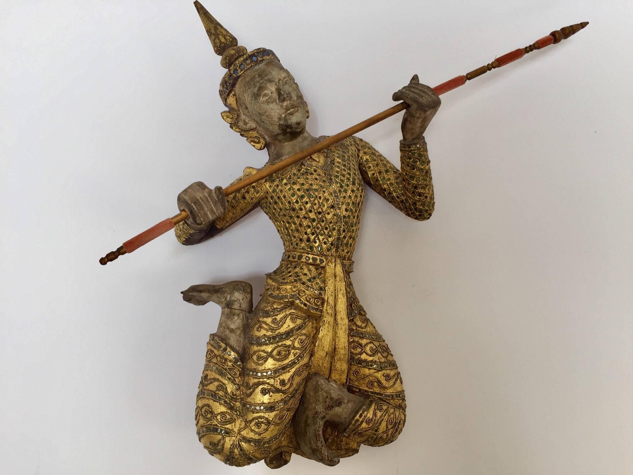 Anglo Raj Pair of Thai Gilt Wood Figures of Siamese Dancers 