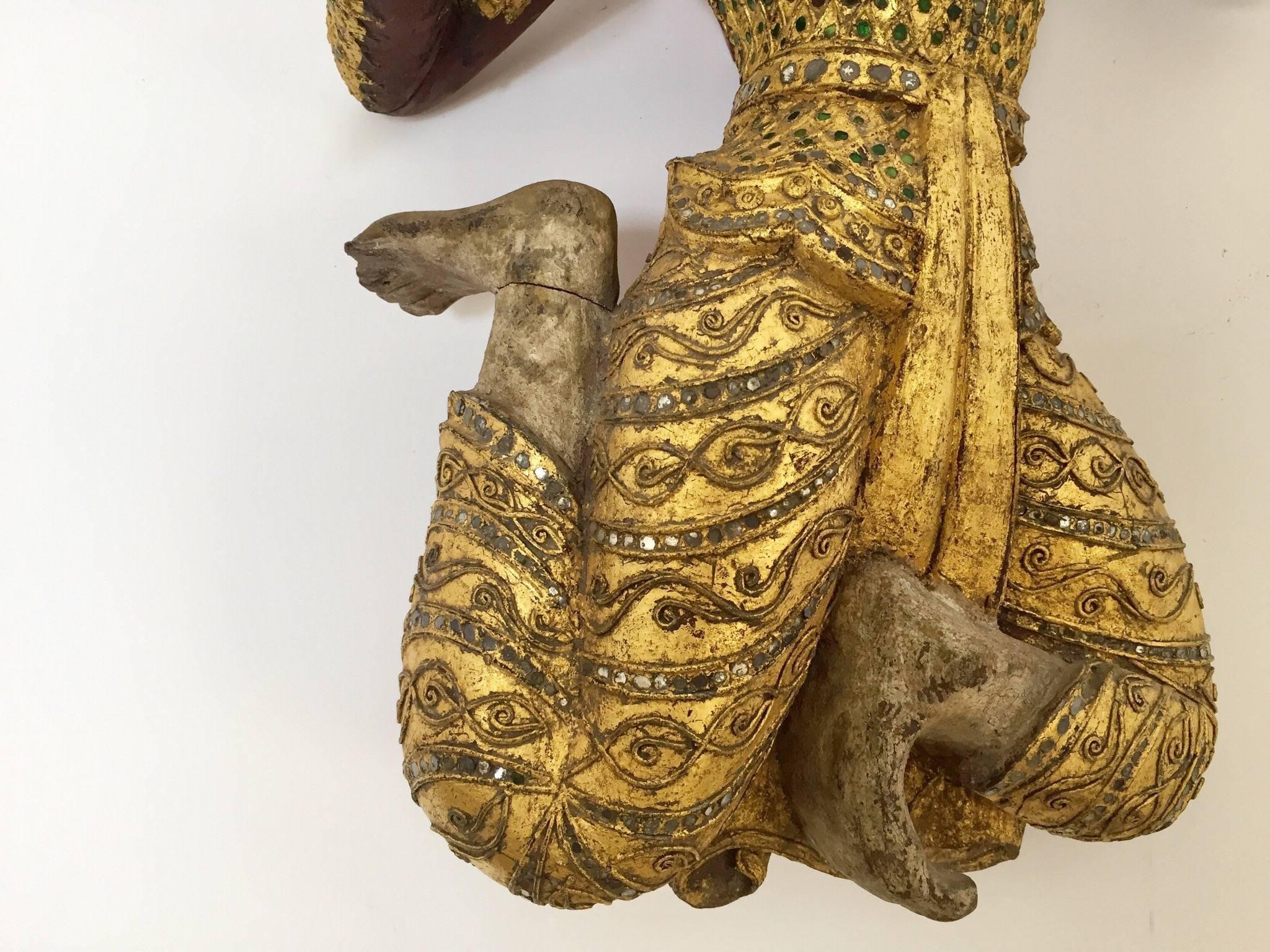 Pair of Thai Gilt Wood Figures of Siamese Dancers  In Good Condition In North Hollywood, CA