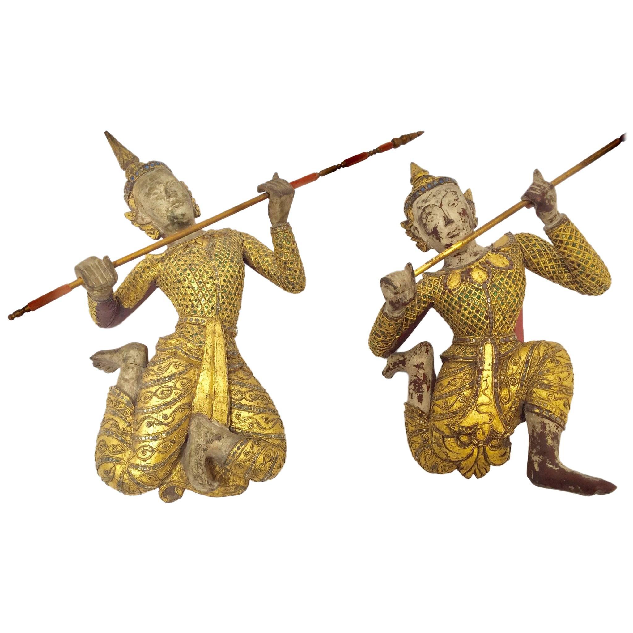 Pair of Thai Gilt Wood Figures of Siamese Dancers 