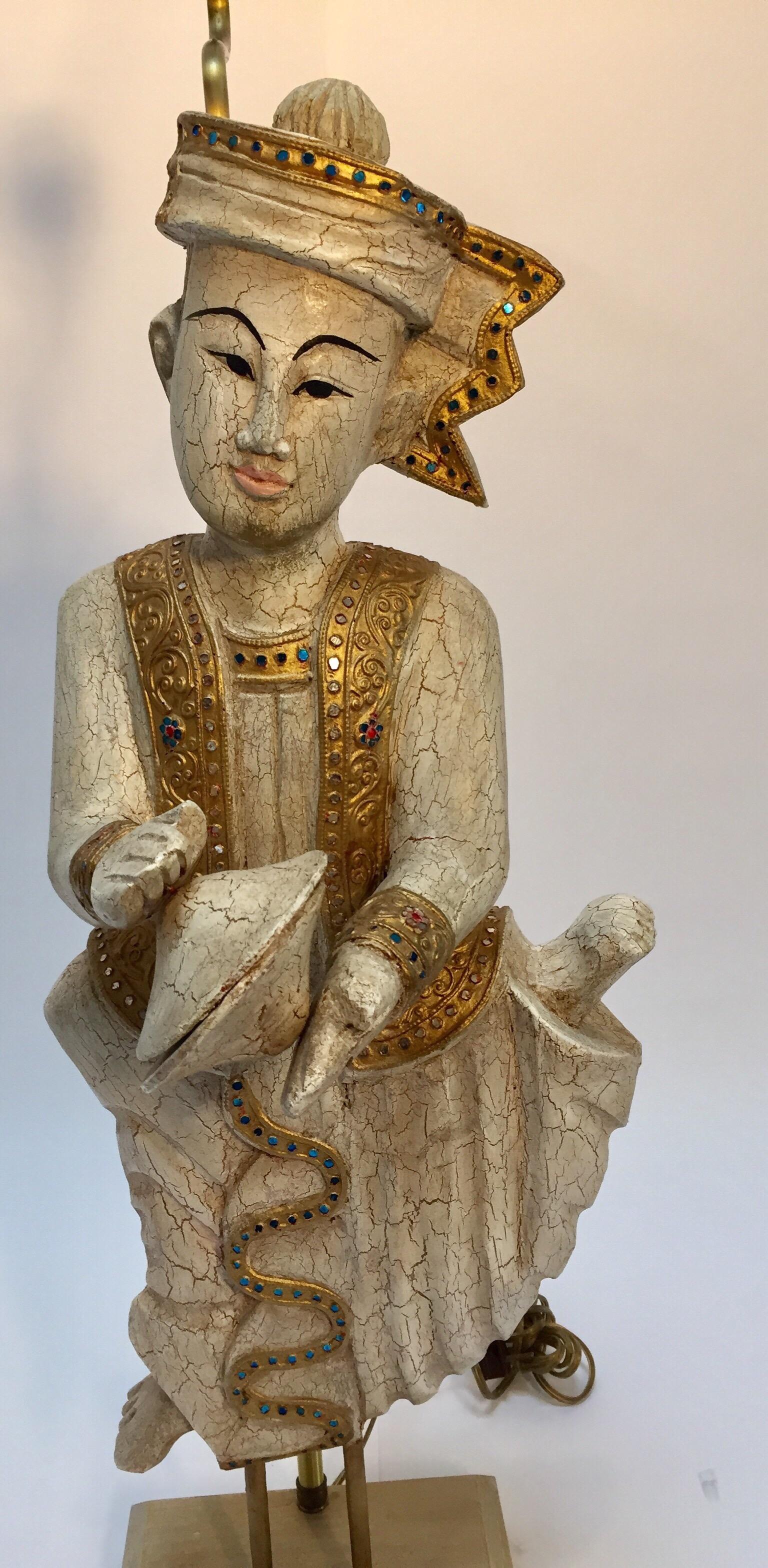 Pair of Asian Figures of Burmese Musicians Turned into Table Lamps For Sale 1