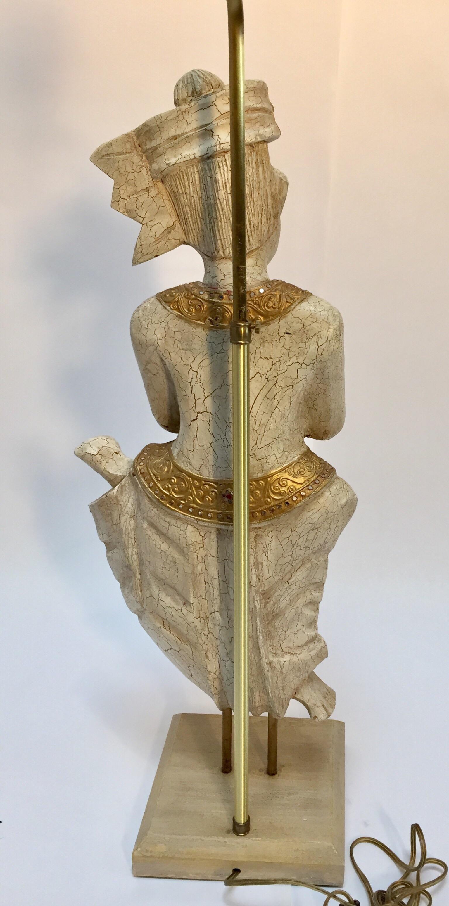 Pair of Asian Figures of Burmese Musicians Turned into Table Lamps For Sale 3