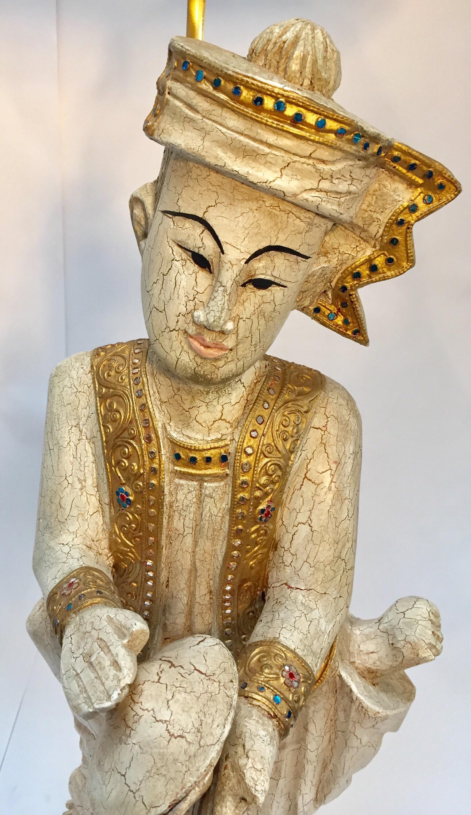 Pair of Asian Figures of Burmese Musicians Turned into Table Lamps For Sale 7
