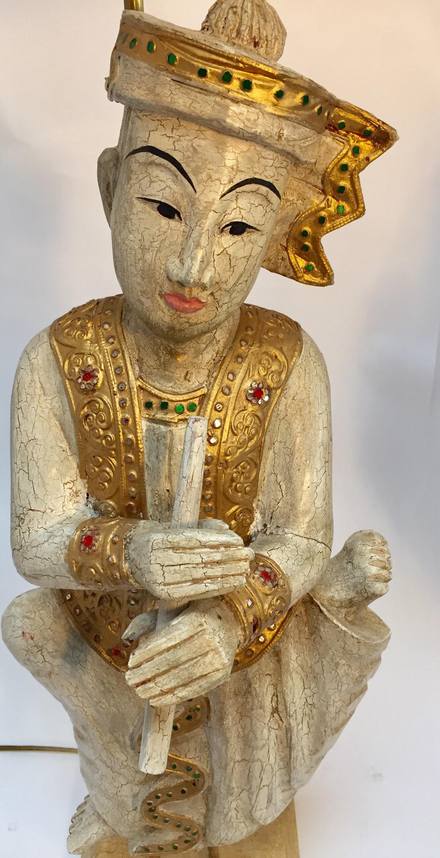 Pair of Asian Figures of Burmese Musicians Turned into Table Lamps For Sale 8