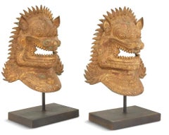 Single Thai Guardian Lion Bronze Mask