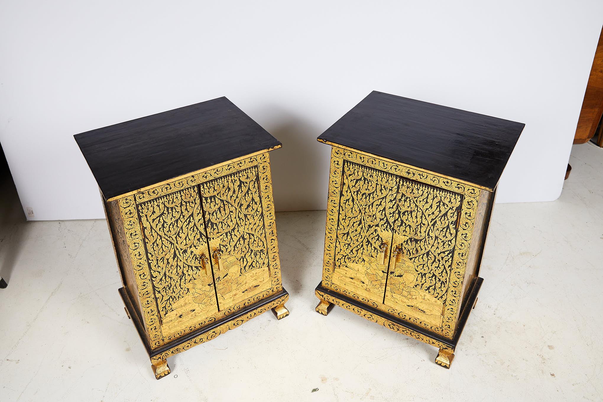 Pair of Thai Manuscript Cabinets of Lacquer and Gold Leaf, 20th Century In Good Condition In Atlanta, GA