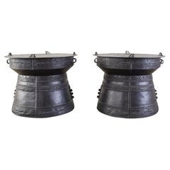 Pair of Thai Metal Rain Drum Drink Tables