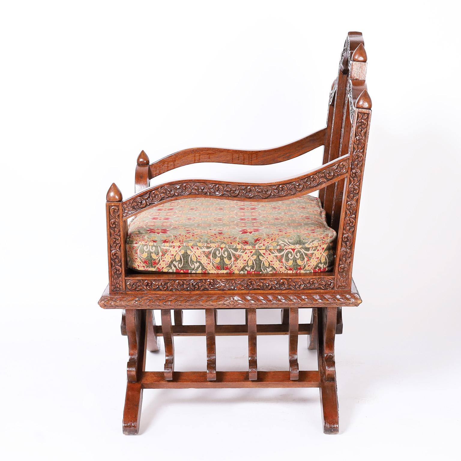 Pair of Thai Rosewood Elephant Howdah Saddle Style Chairs In Good Condition For Sale In Palm Beach, FL