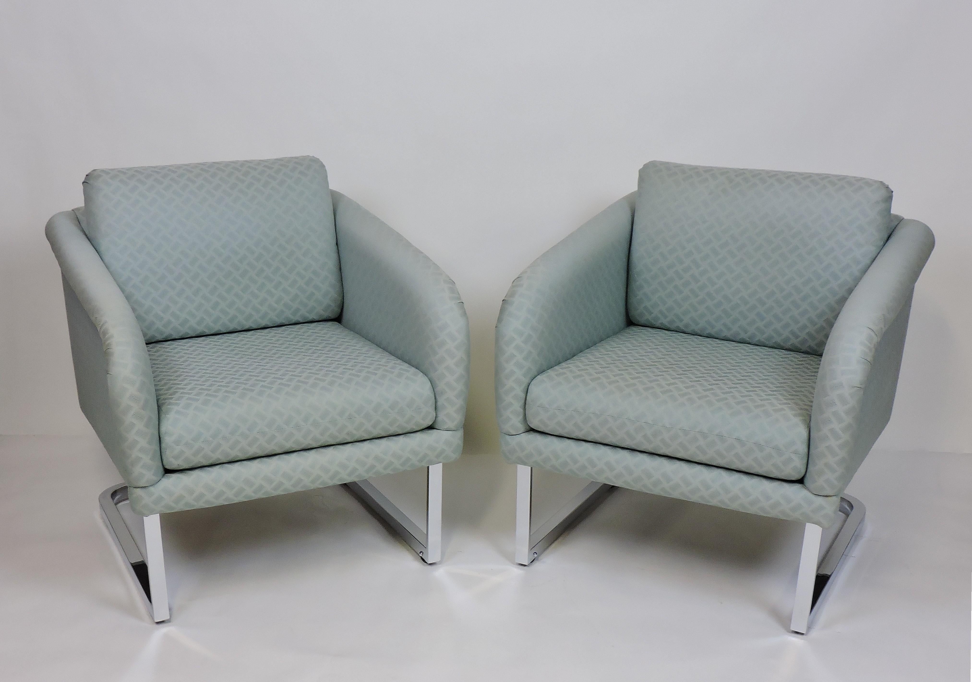 Pair of Thayer Coggin Chrome 1980s Lounge Chairs Milo Baughman Style 5