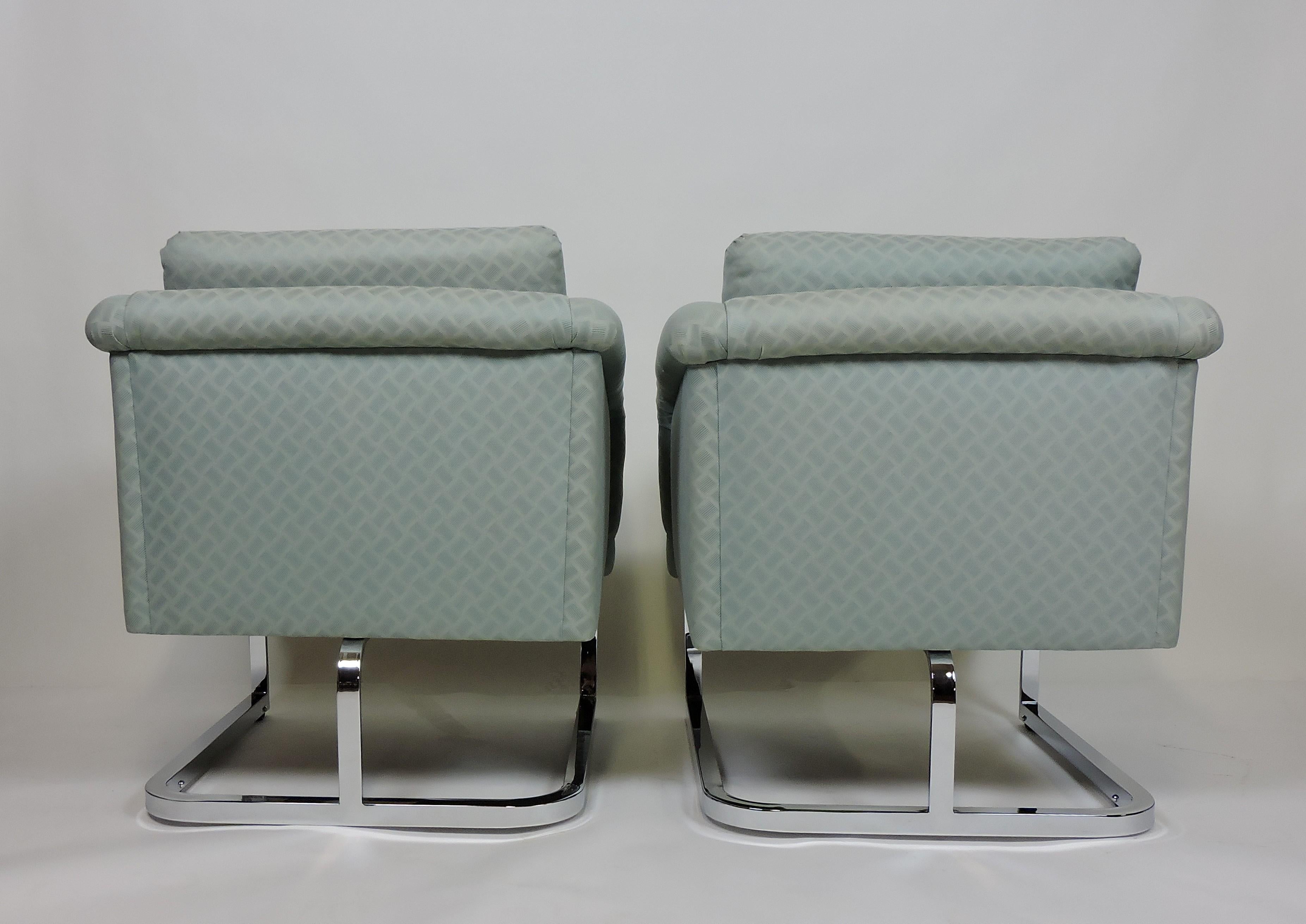 American Pair of Thayer Coggin Chrome 1980s Lounge Chairs Milo Baughman Style