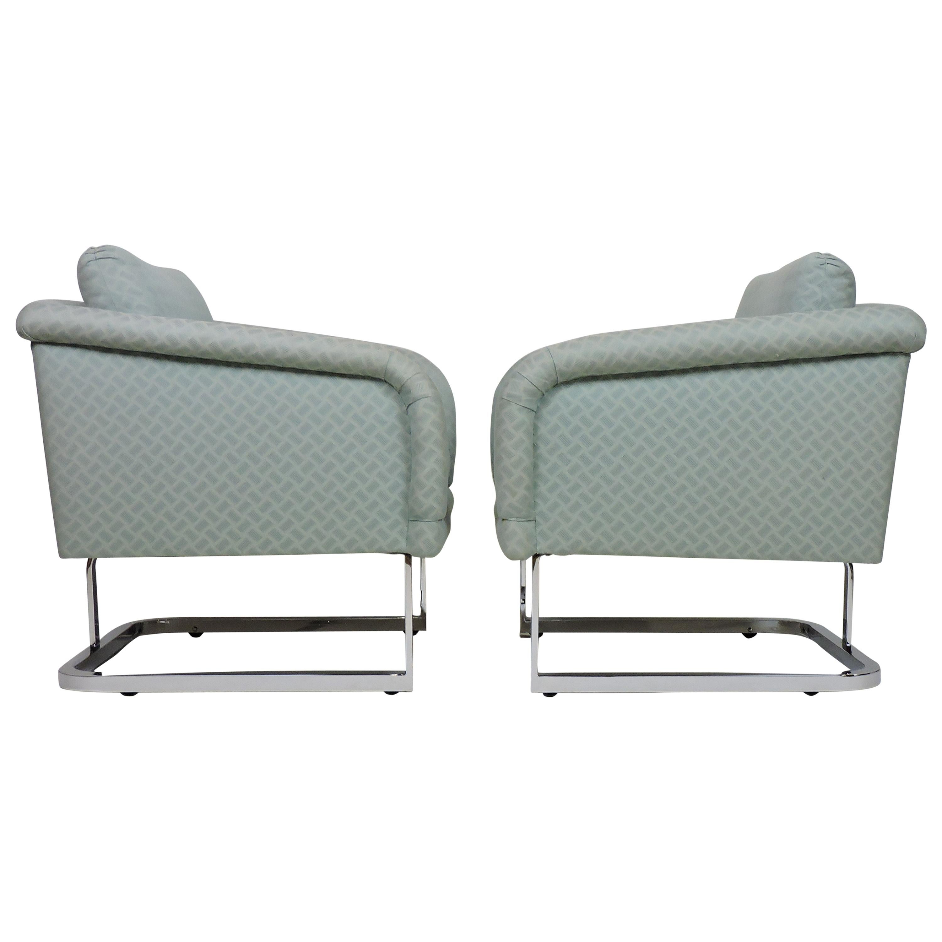Pair of Thayer Coggin Chrome 1980s Lounge Chairs Milo Baughman Style