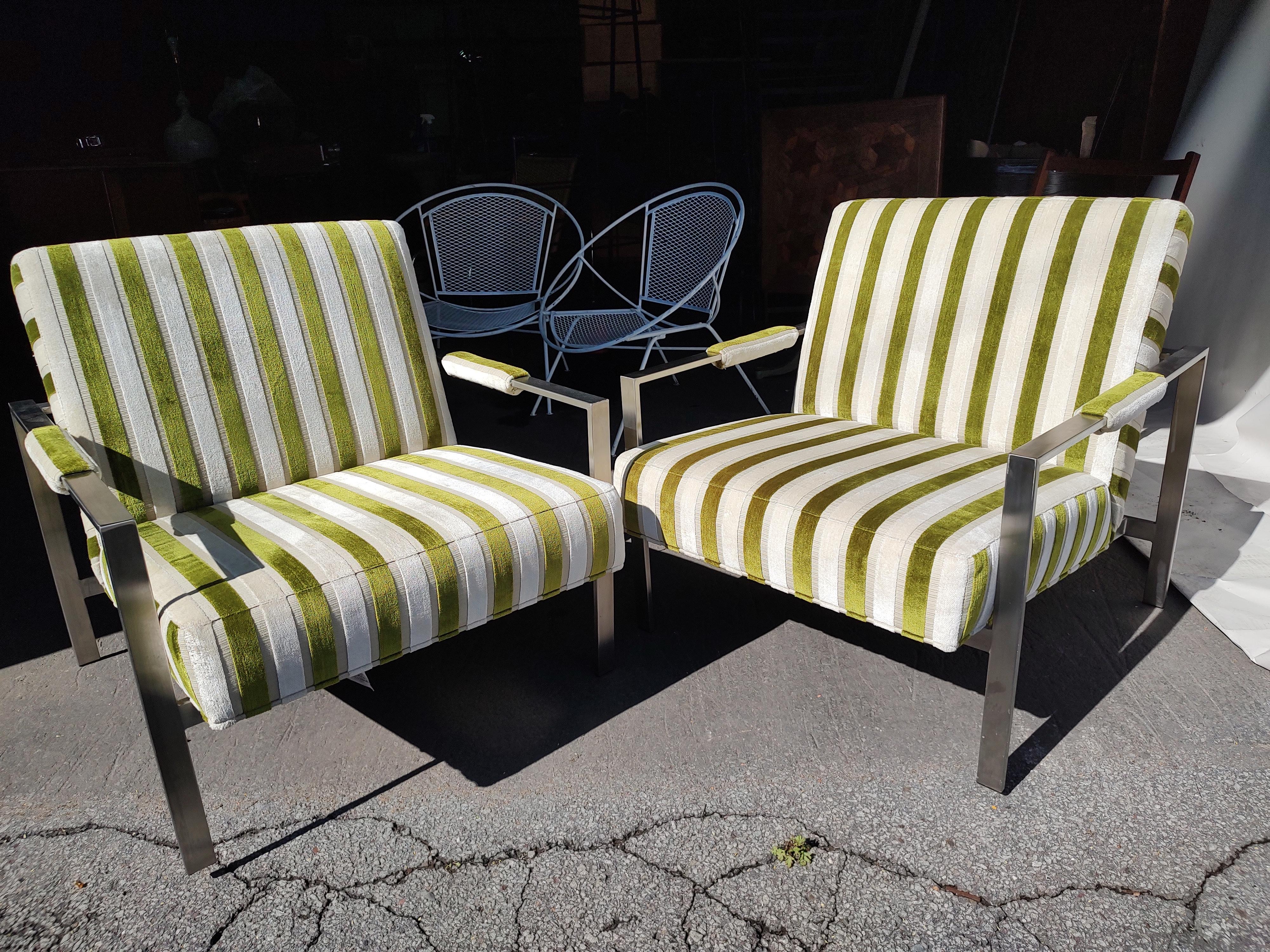 Pair of Thayer Coggin Lounge Chairs Stainless Steel Attributed to Milo Baughman For Sale 5