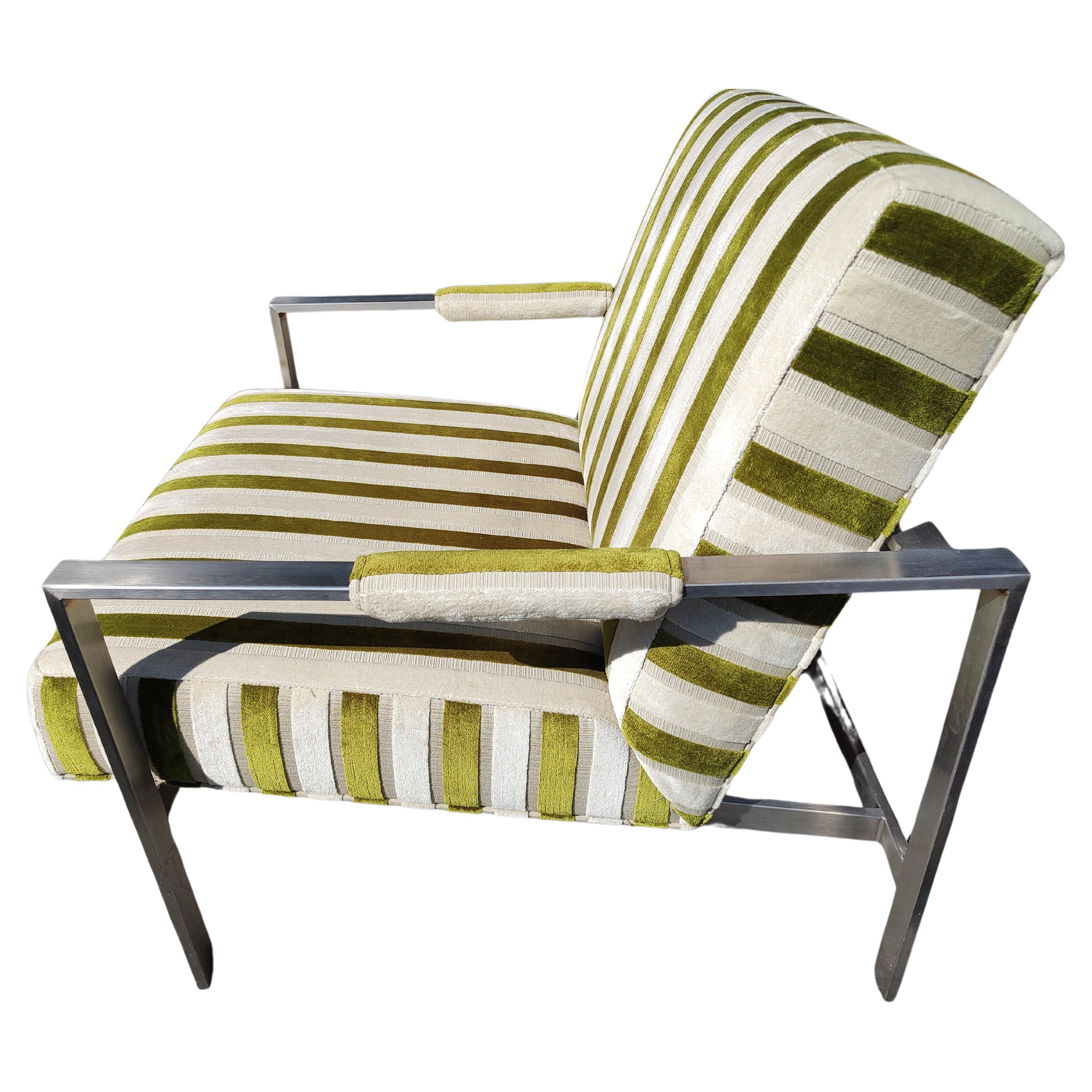 Pair of Thayer Coggin Lounge Chairs Stainless Steel Attributed to Milo Baughman In Good Condition For Sale In Port Jervis, NY