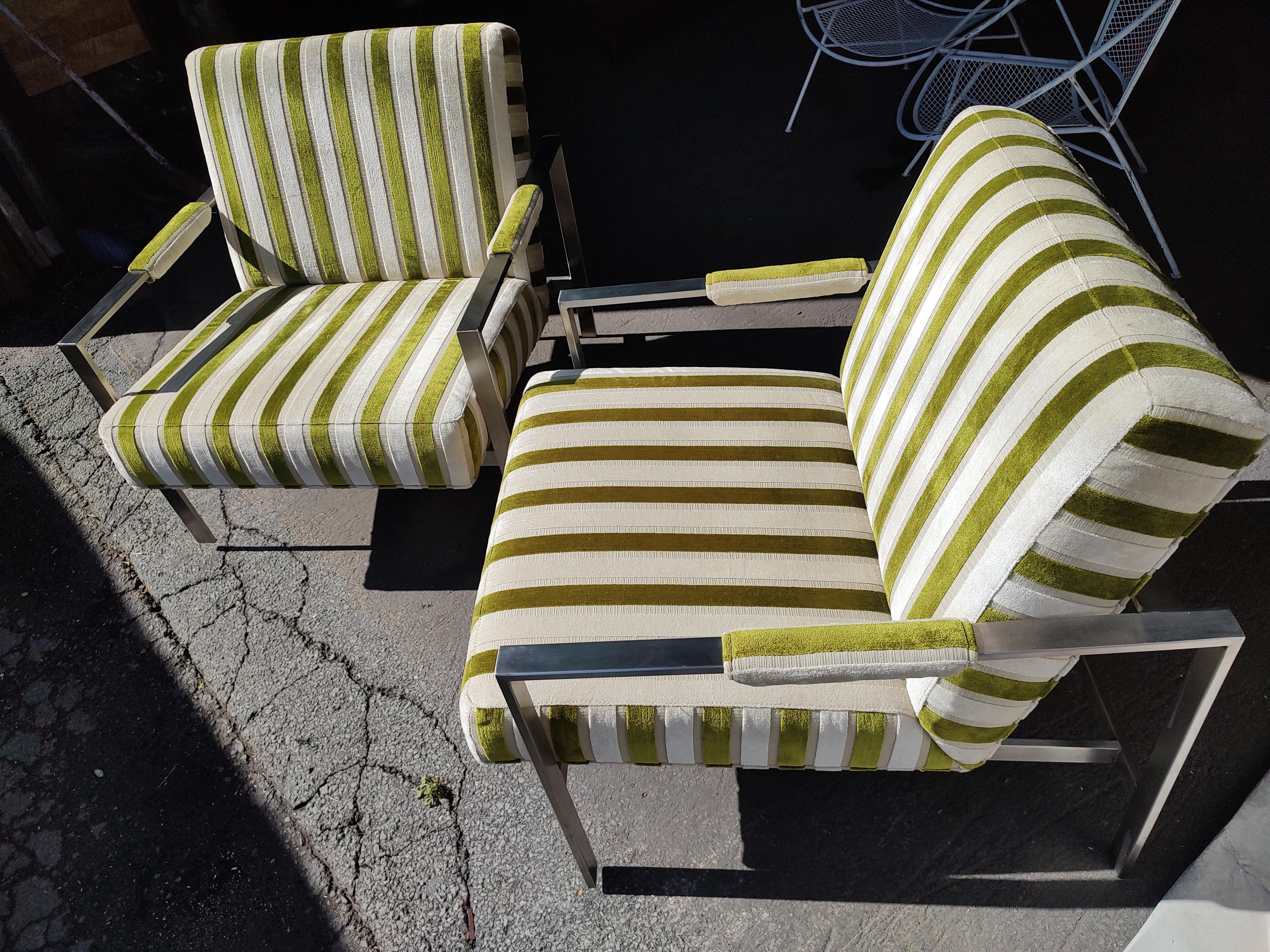 Pair of Thayer Coggin Lounge Chairs Stainless Steel Attributed to Milo Baughman For Sale 4