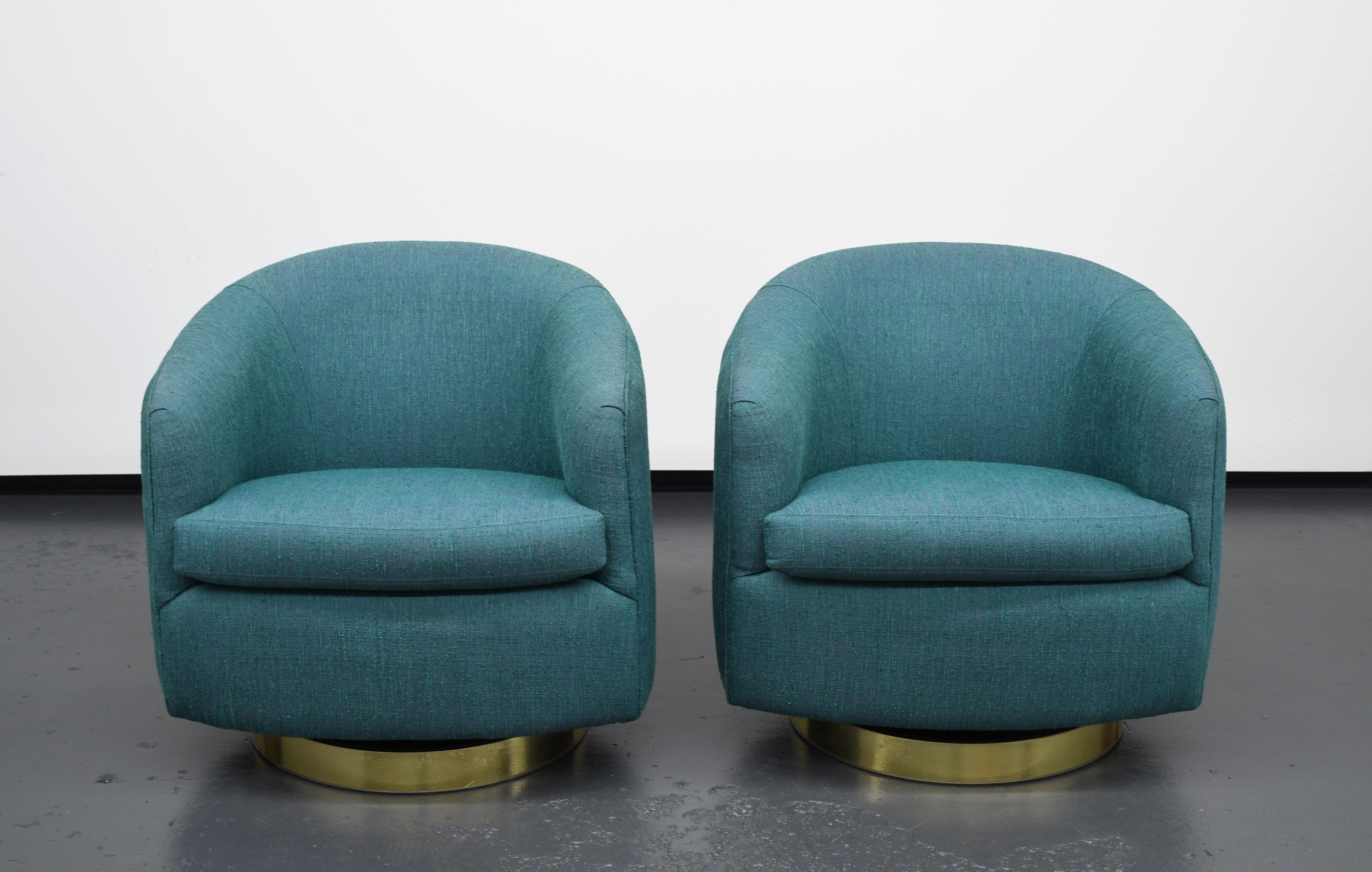 Pair of Thayer Coggin Swivel Tilt Barrel Lounge Chairs by Milo Baughman 2