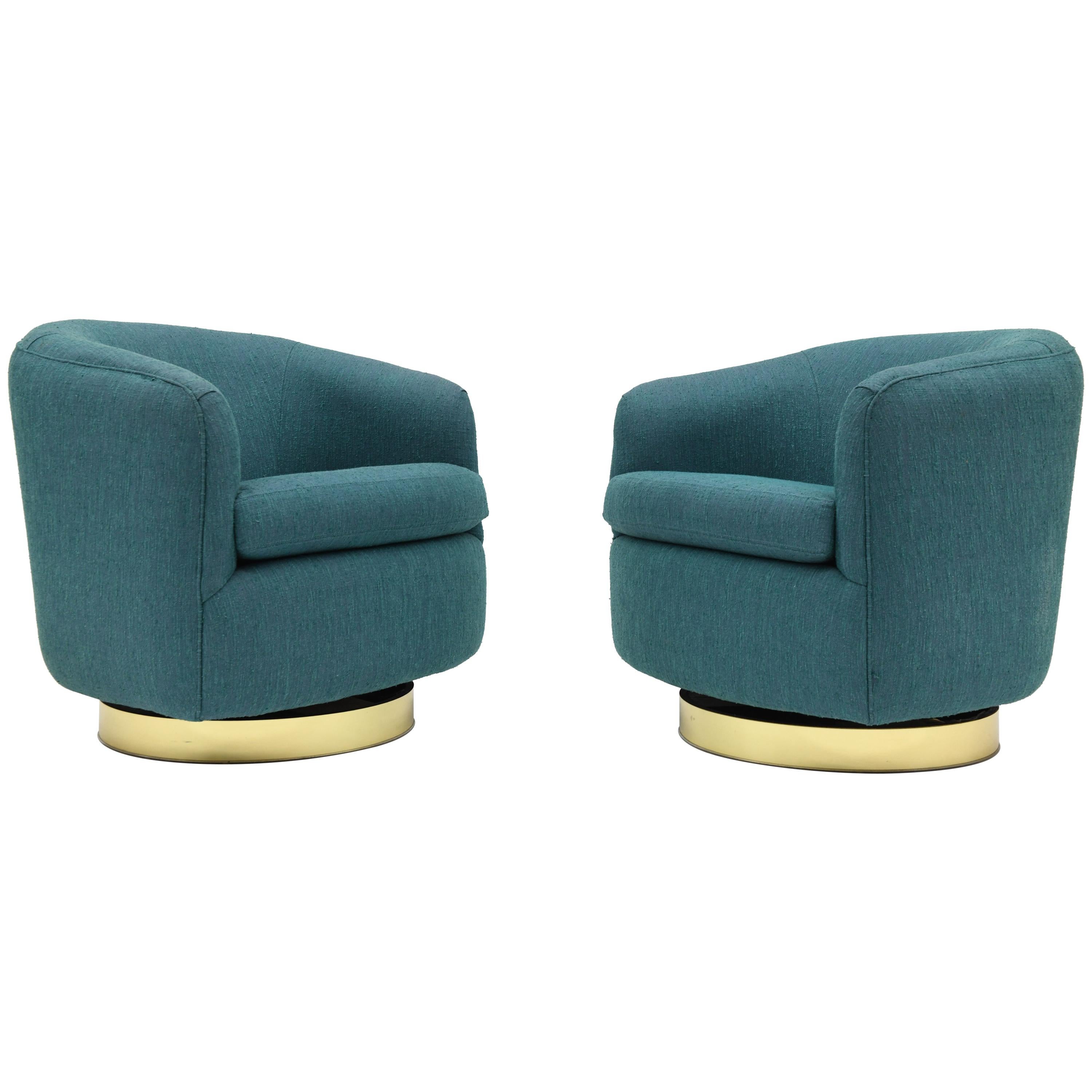 Pair of Thayer Coggin Swivel Tilt Barrel Lounge Chairs by Milo Baughman