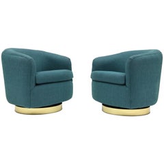 Pair of Thayer Coggin Swivel Tilt Barrel Lounge Chairs by Milo Baughman