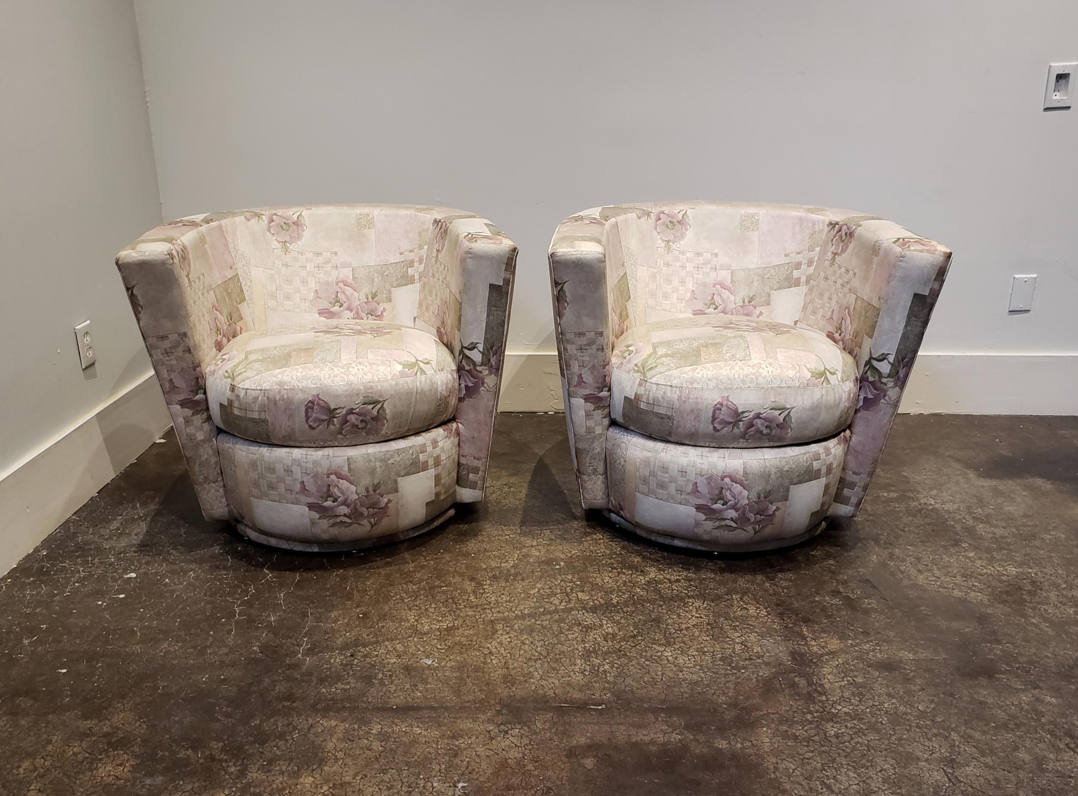 American Pair of Thayer Coggin Swivel Tub Chairs For Sale