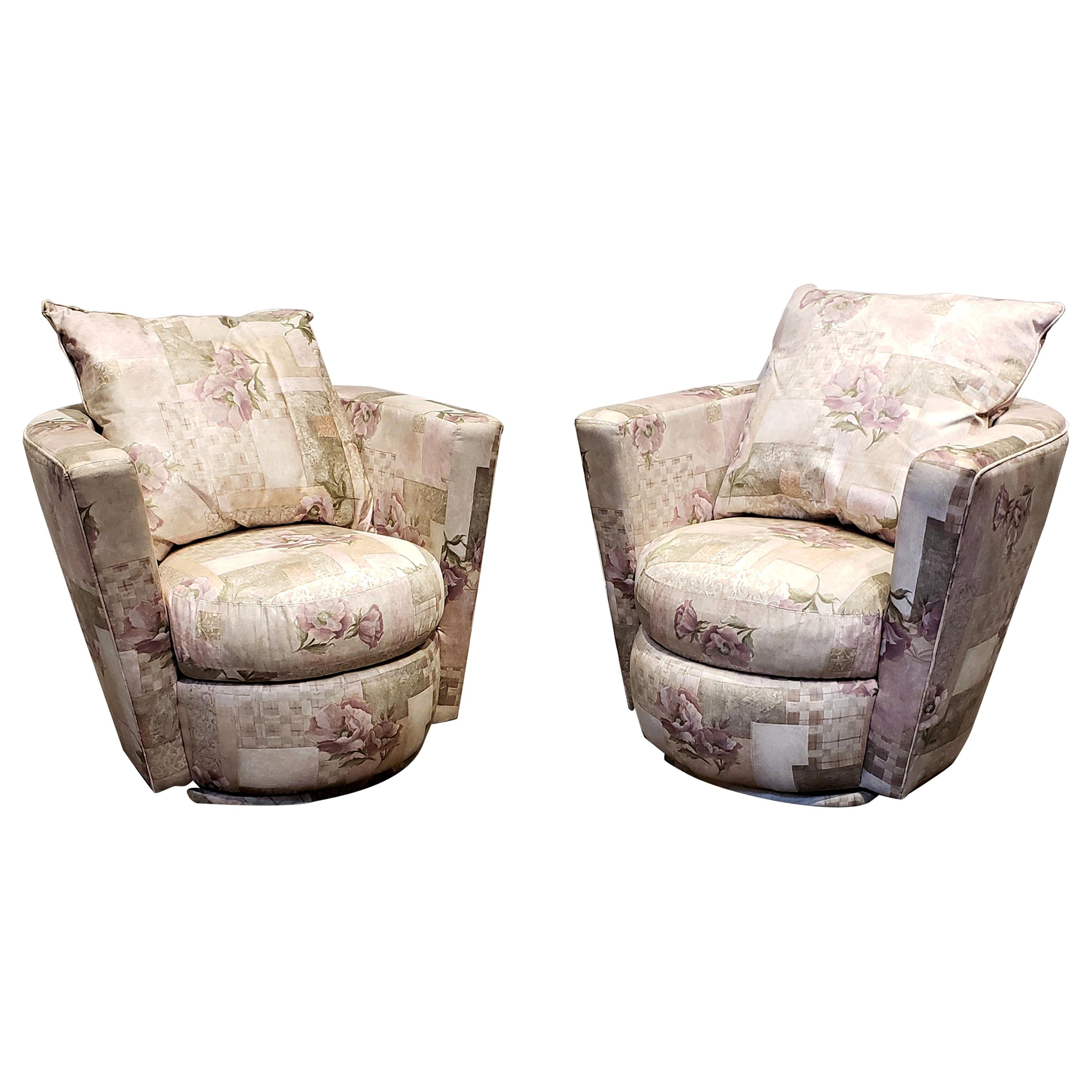 Pair of Thayer Coggin Swivel Tub Chairs For Sale