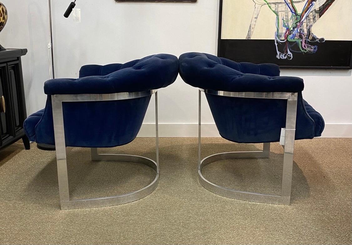Mid-Century Modern Pair of Thayer Coggin Tufted Cantilever Club Chairs