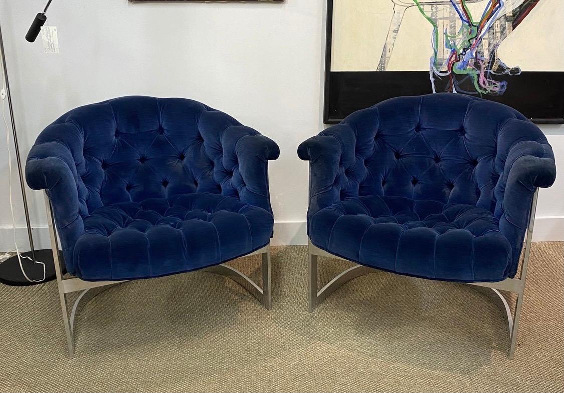 Late 20th Century Pair of Thayer Coggin Tufted Cantilever Club Chairs