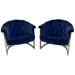 Pair of Thayer Coggin Tufted Cantilever Club Chairs