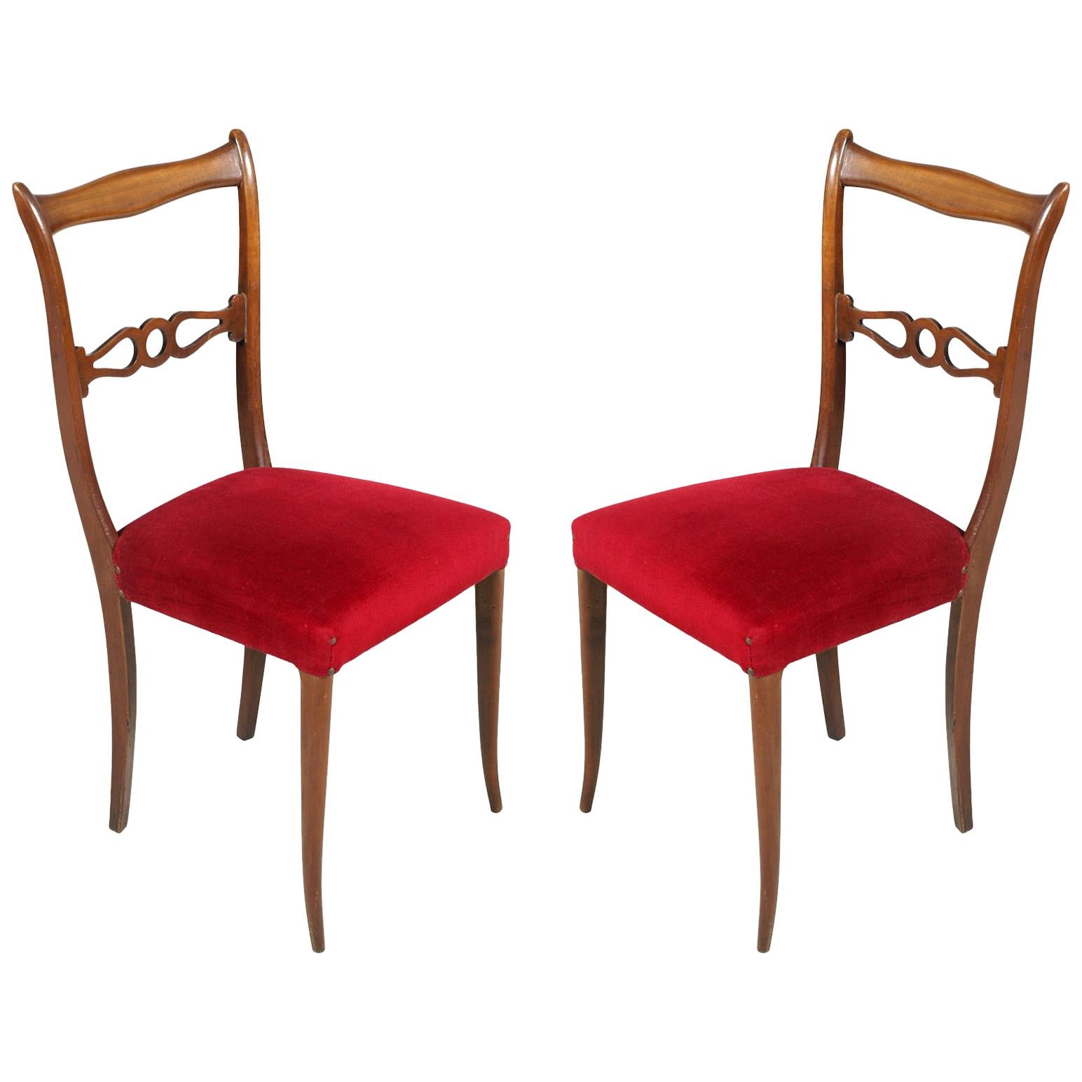 Pair of the 1950s Lacquered Walnut Side Chairs Melchiorre Bega Attributed