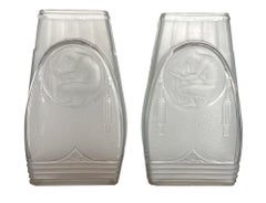 Art Deco Vases, Glass, Pair from France, 1930, Relief Design, Vintage